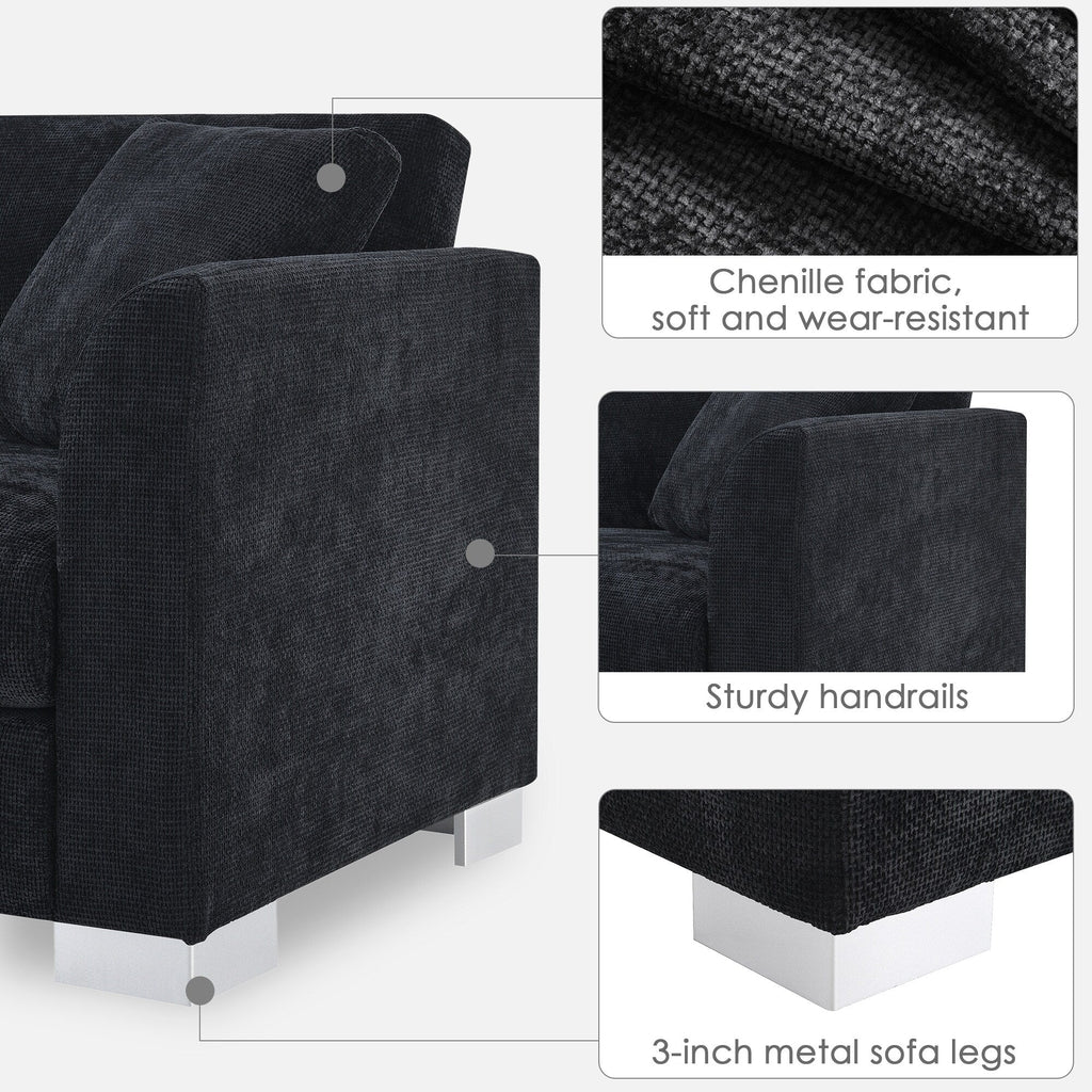 Cloud Sectional Sofa,L-Shaped Luxury Couch Set With 2 Free Pillows,4-Seat Chenille Indoor Furniture With Oversized Chaise