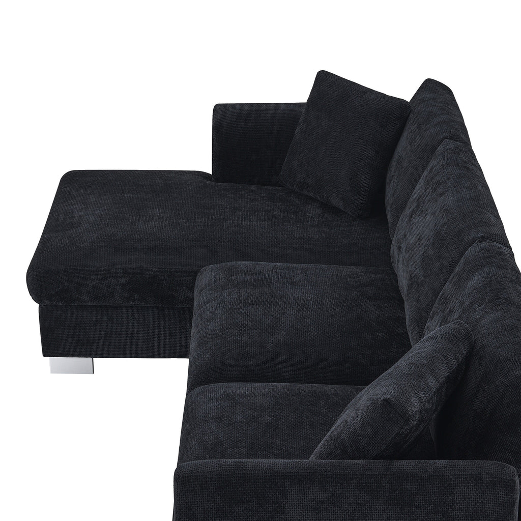 Cloud Sectional Sofa,L-Shaped Luxury Couch Set With 2 Free Pillows,4-Seat Chenille Indoor Furniture With Oversized Chaise