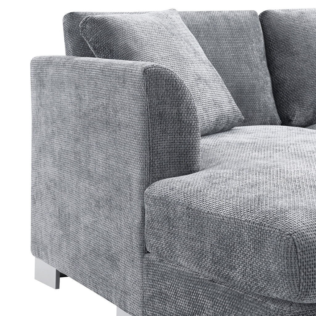 Cloud Sectional Sofa,L-Shaped Luxury Couch Set With 2 Free Pillows,4-Seat Chenille Indoor Furniture With Oversized Chaise