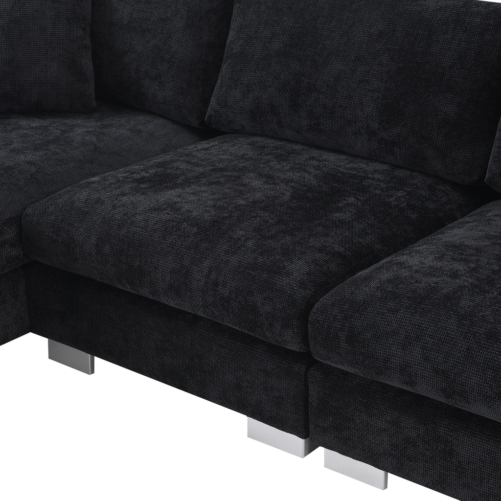 Cloud Sectional Sofa,L-Shaped Luxury Couch Set With 2 Free Pillows,4-Seat Chenille Indoor Furniture With Oversized Chaise