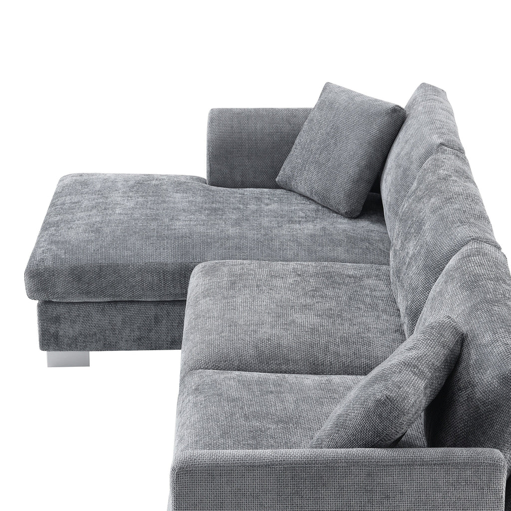 Cloud Sectional Sofa,L-Shaped Luxury Couch Set With 2 Free Pillows,4-Seat Chenille Indoor Furniture With Oversized Chaise