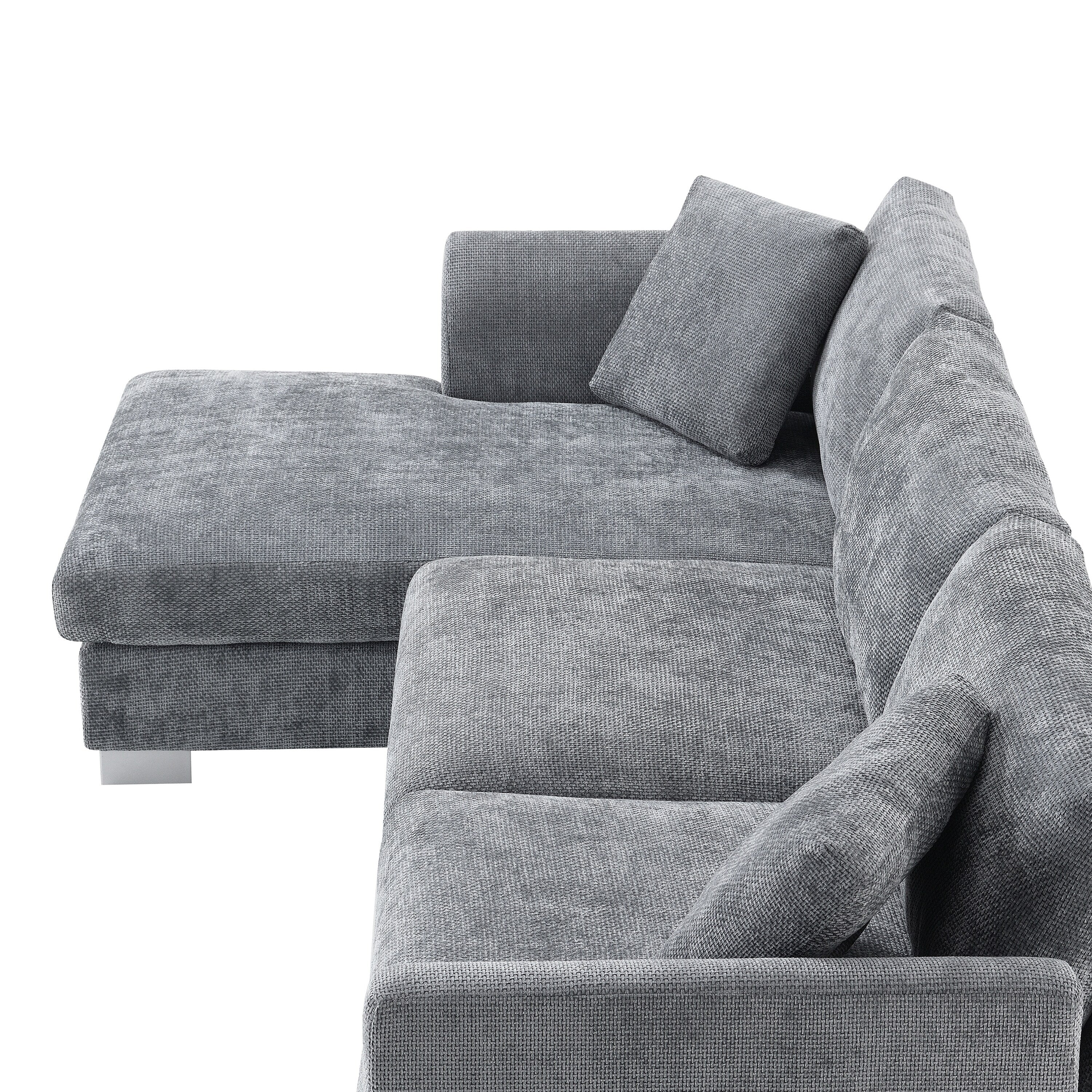 Cloud Sectional Sofa,L-Shaped Luxury Couch Set With 2 Free Pillows,4-Seat Chenille Indoor Furniture With Oversized Chaise