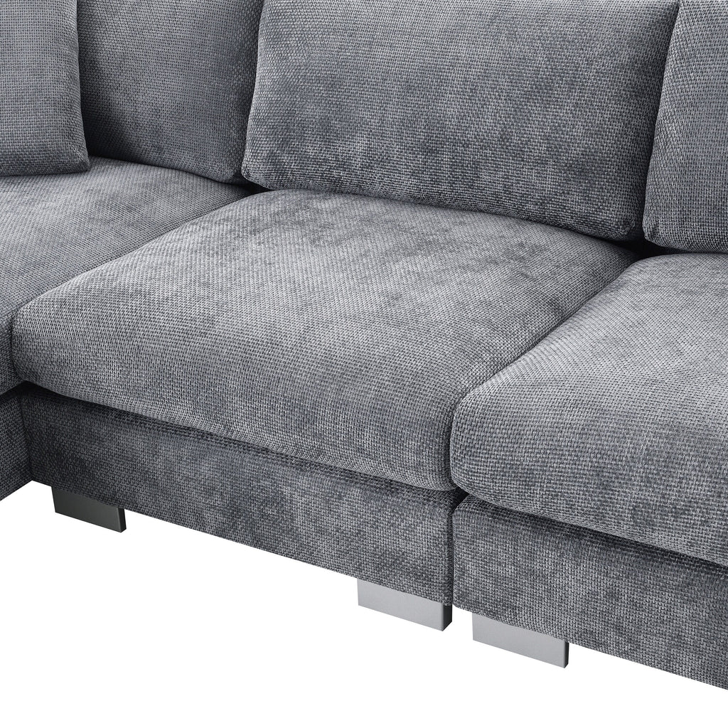 Cloud Sectional Sofa,L-Shaped Luxury Couch Set With 2 Free Pillows,4-Seat Chenille Indoor Furniture With Oversized Chaise