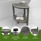 CoastalVogue, Teak Corner Shower Shelf, Shower Stool for Shaving Legs, Shower Foot Stool, Teak Shower Stool, Corner Shower Stool