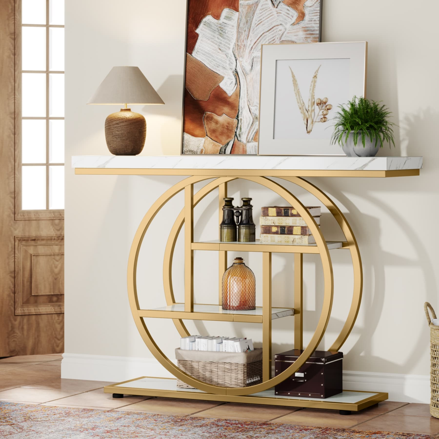 Console Table for Entryway, Industrial 4-Tier Sofa Table Behind Couch