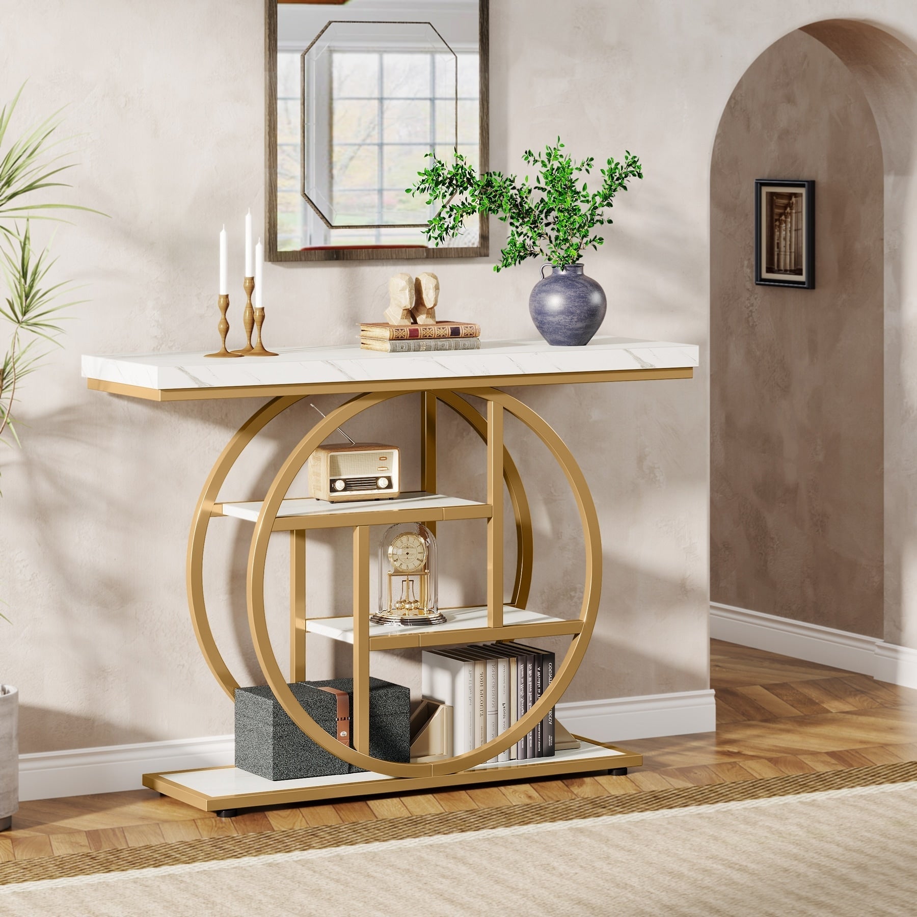 Console Table for Entryway, Industrial 4-Tier Sofa Table Behind Couch