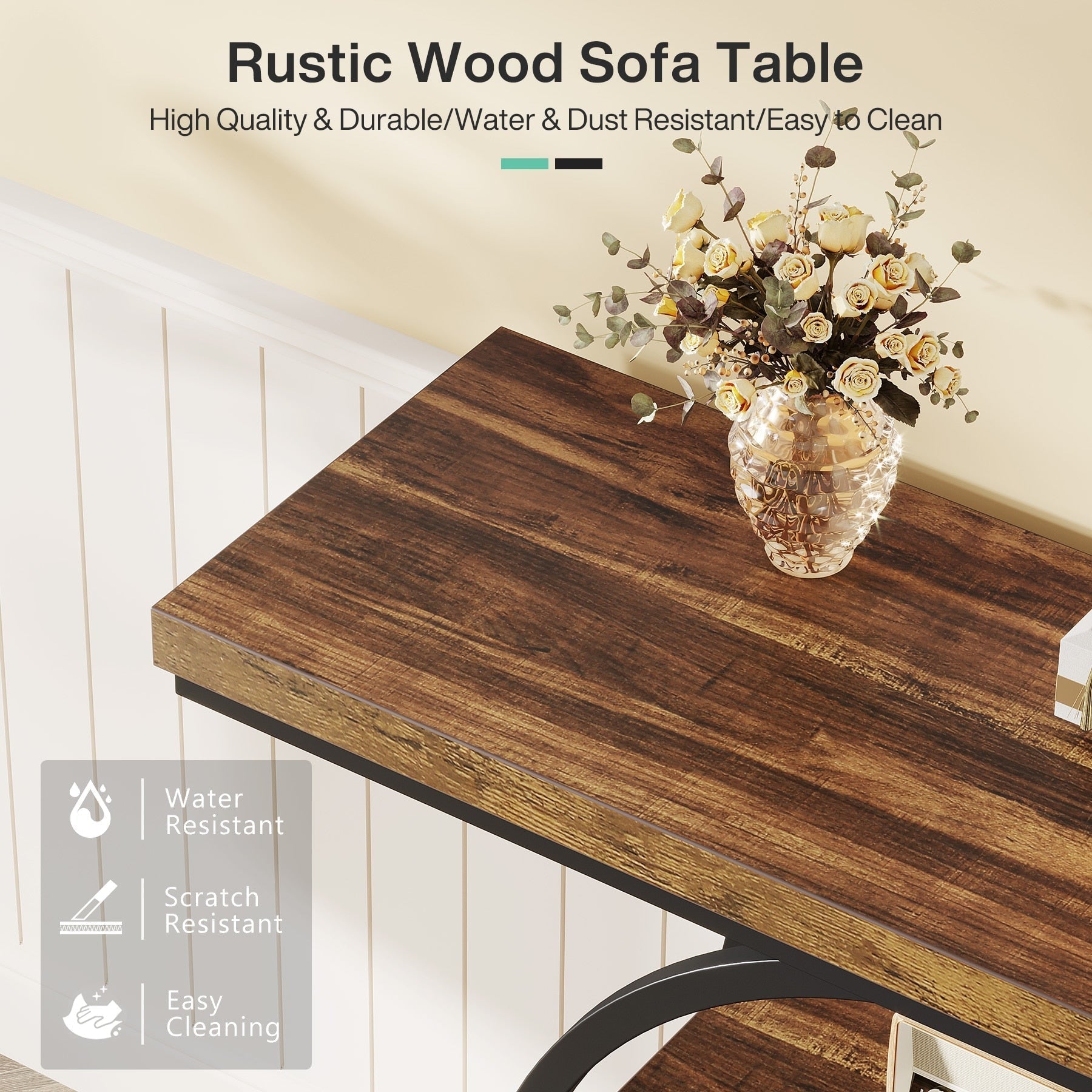 Console Table for Entryway, Industrial 4-Tier Sofa Table Behind Couch