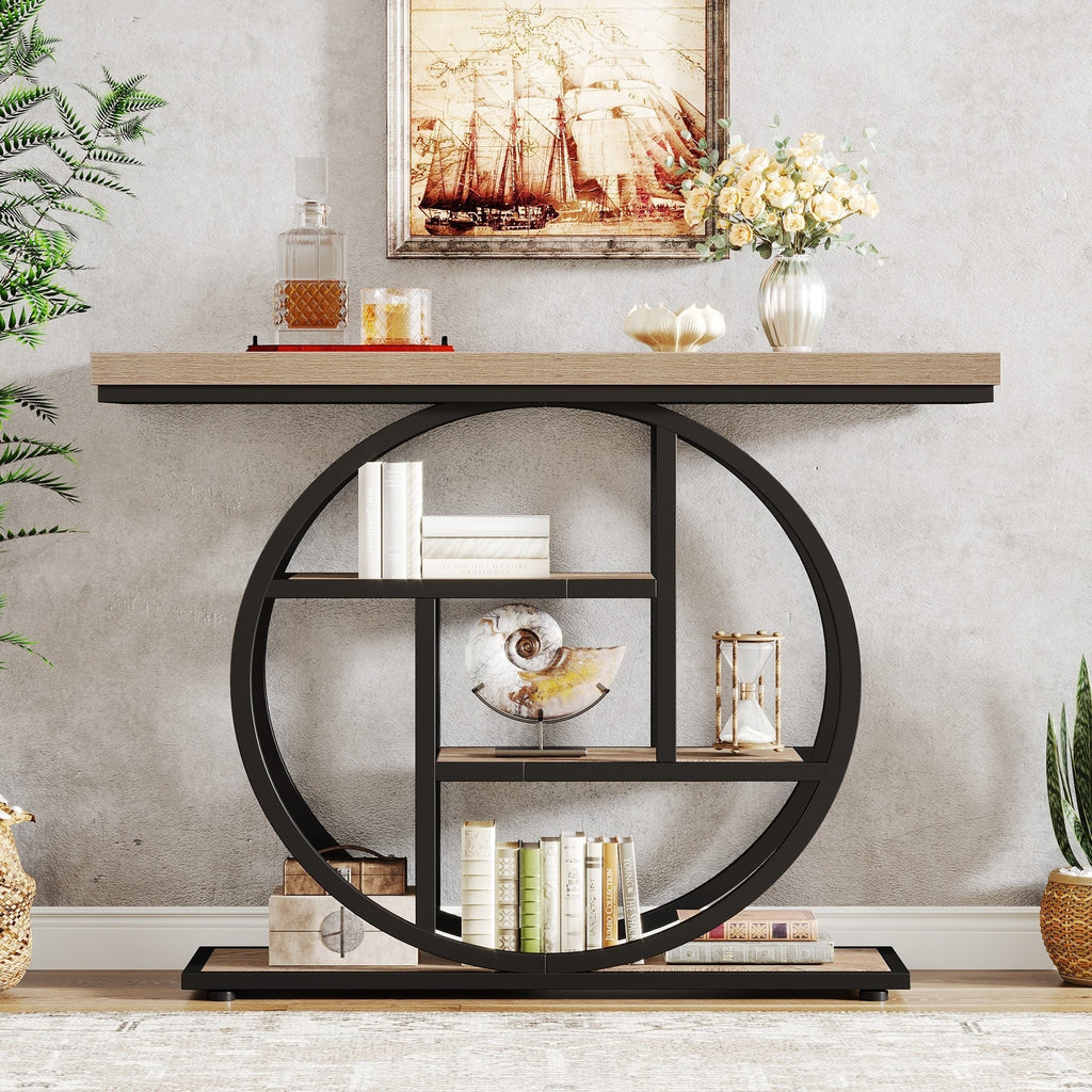 Console Table for Entryway, Industrial 4-Tier Sofa Table Behind Couch