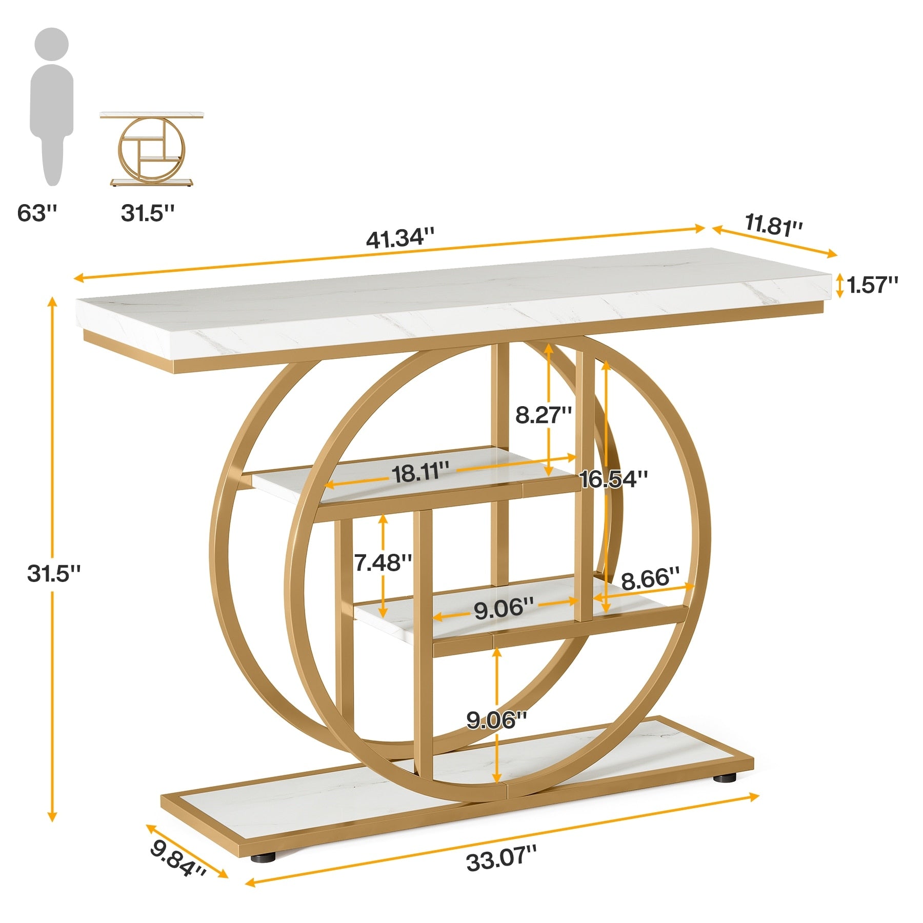 Console Table for Entryway, Industrial 4-Tier Sofa Table Behind Couch