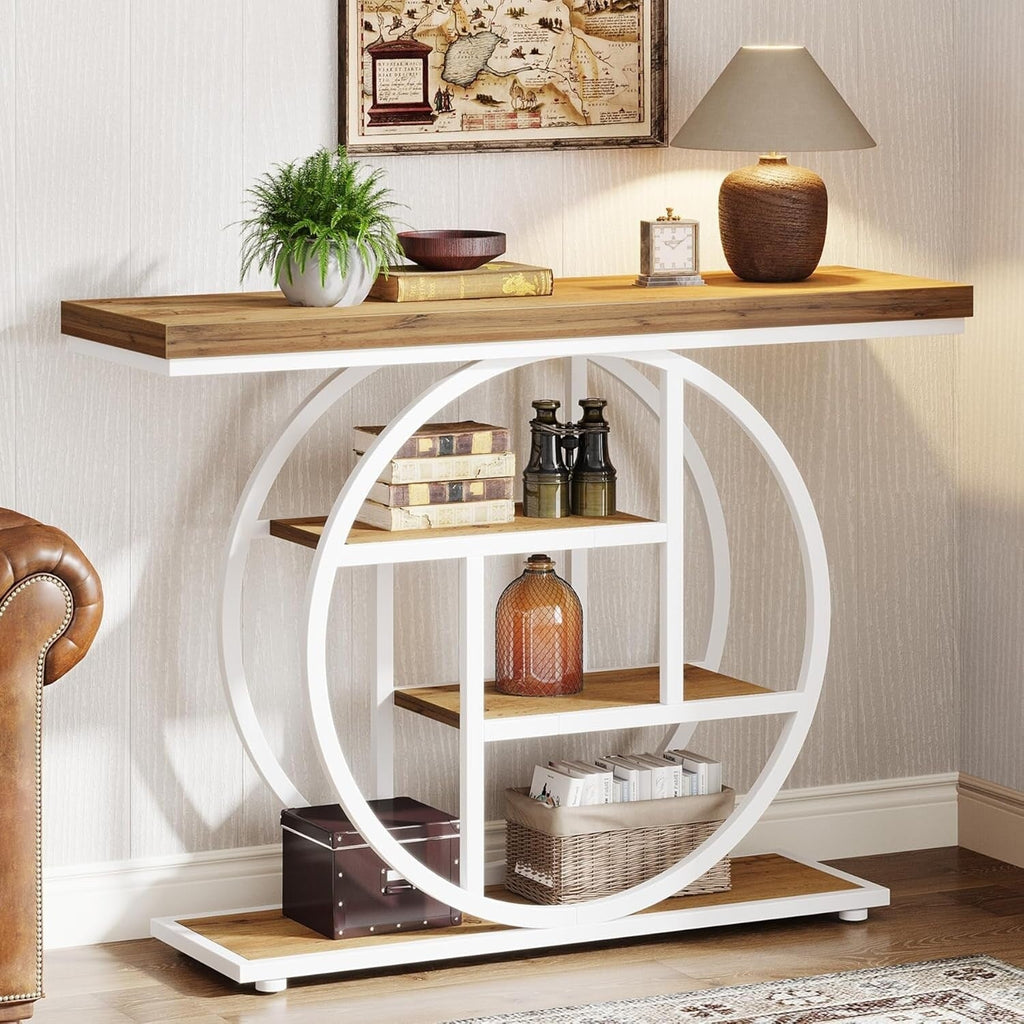 Console Table for Entryway, Industrial 4-Tier Sofa Table Behind Couch
