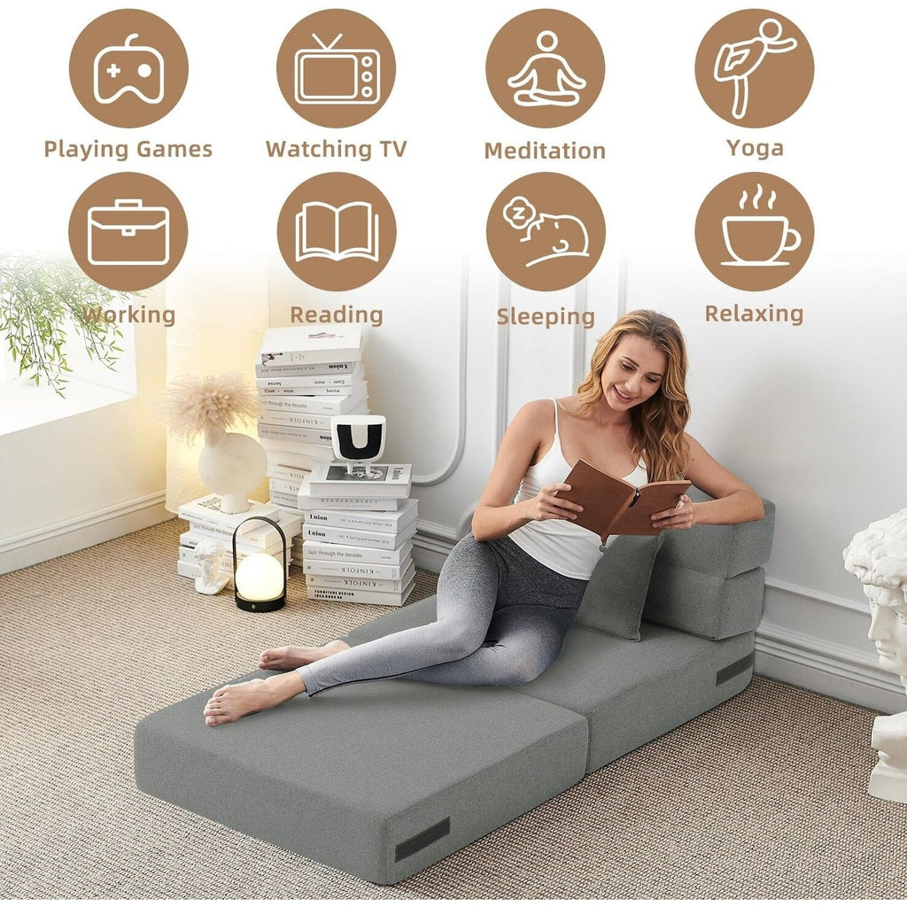 Convertible Folding Sofa Bed - Modern Linen Sleeper Chair with Pillow & Foldable Mattress for Living Room/Dorm/Guest