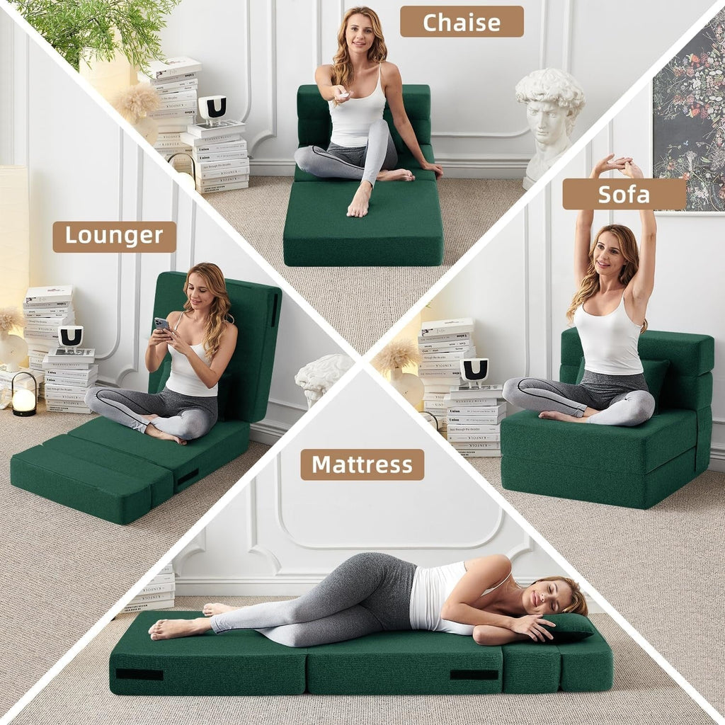 Convertible Folding Sofa Bed - Modern Linen Sleeper Chair with Pillow & Foldable Mattress for Living Room/Dorm/Guest