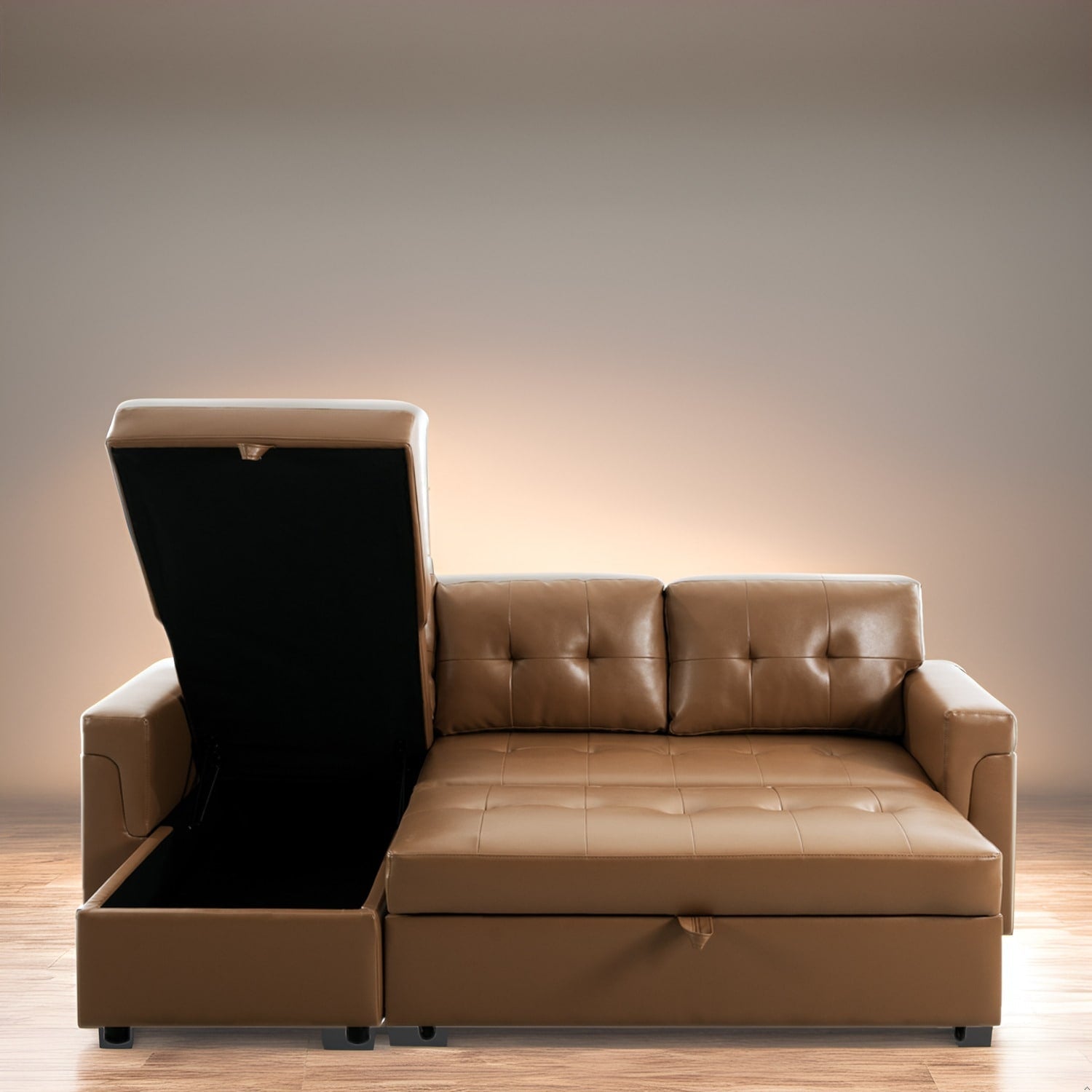 Convertible Reversible Sectional Sofa with Pull-Out Sleeper Bed, Hidden Storage Chaise, and Durable Legs
