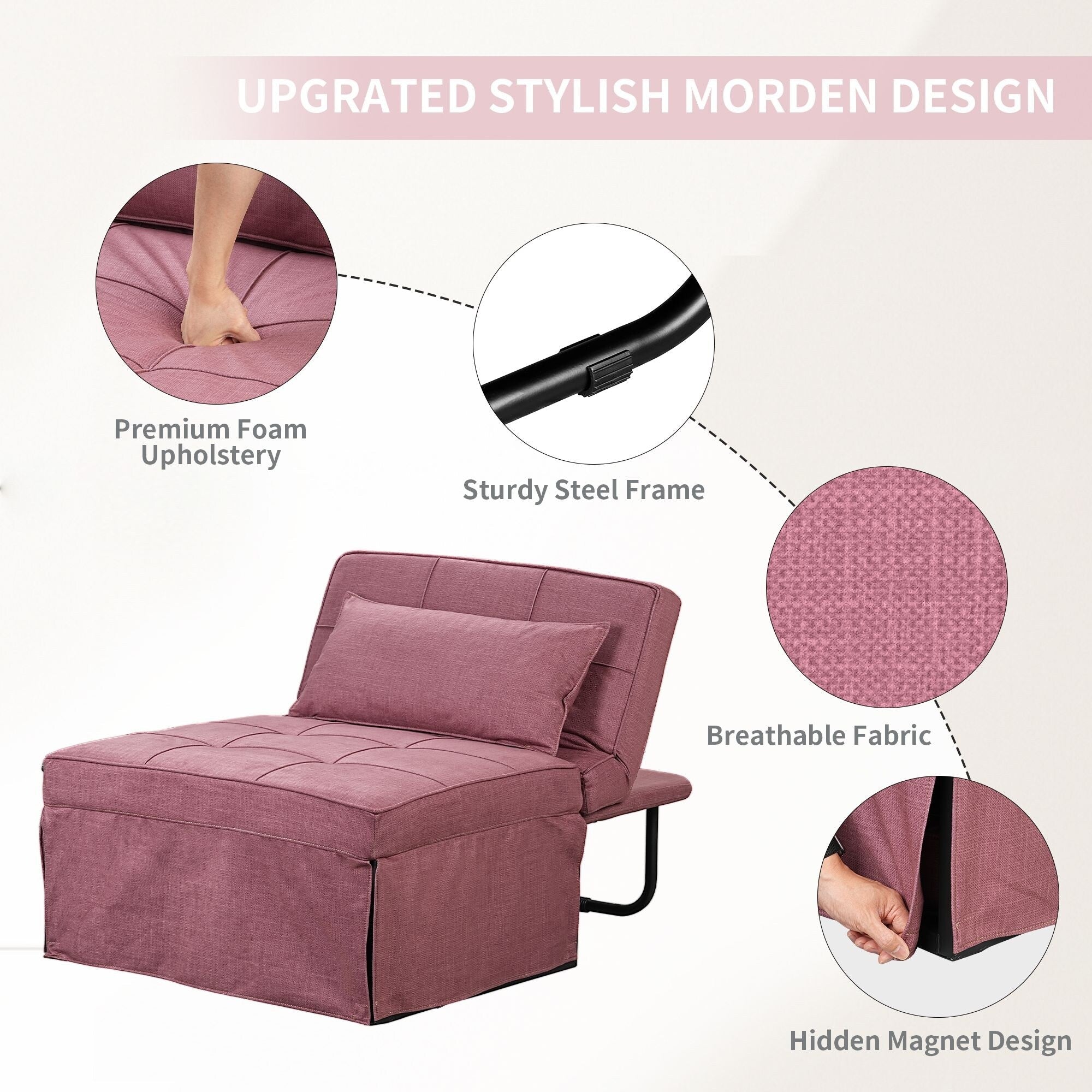 Convertible Sofa Bed Sleeper Sofa Chair Couch Folding Ottoman Recliner Chairs for Living Room