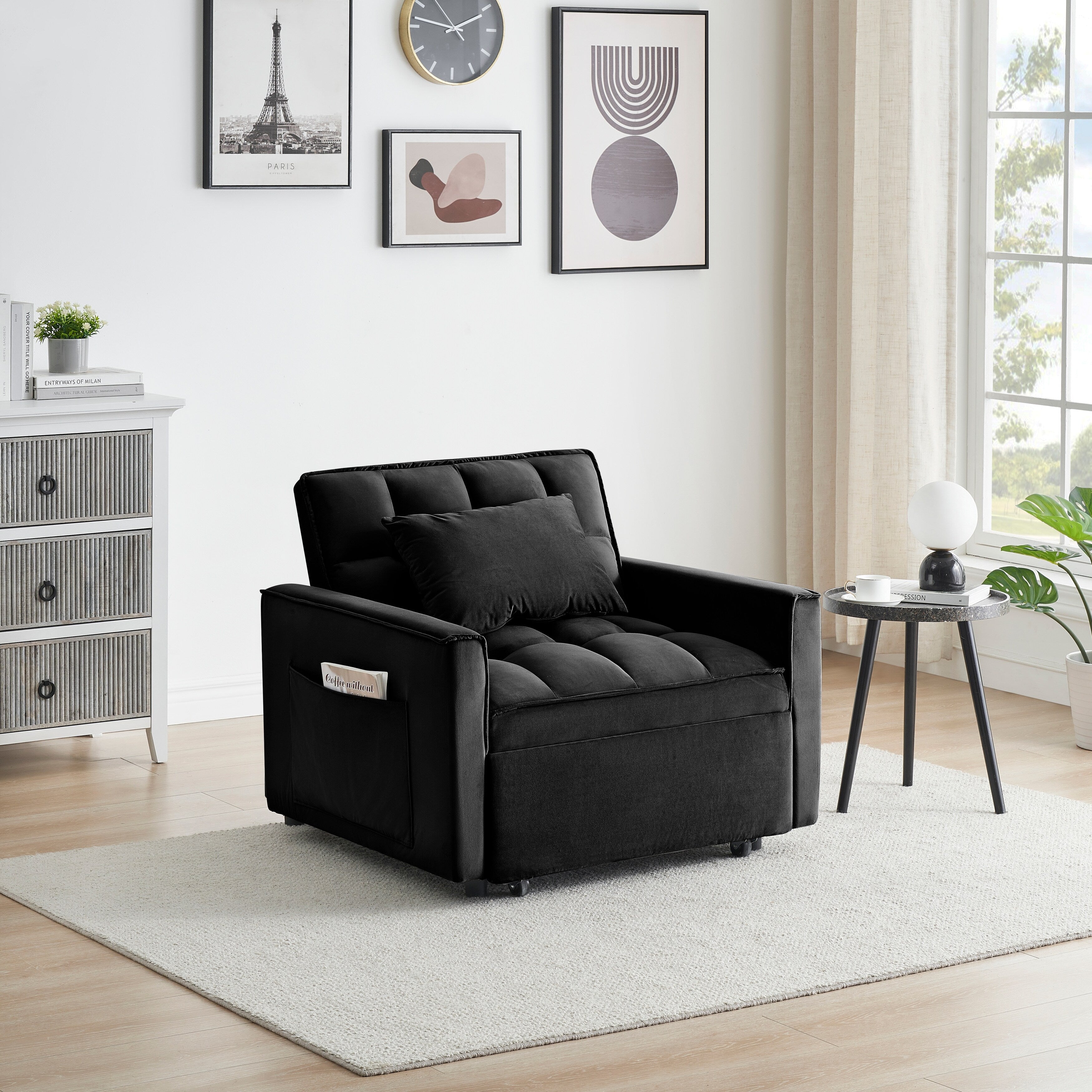 Convertible Sofa Bed with Adjustable Back and Wheel