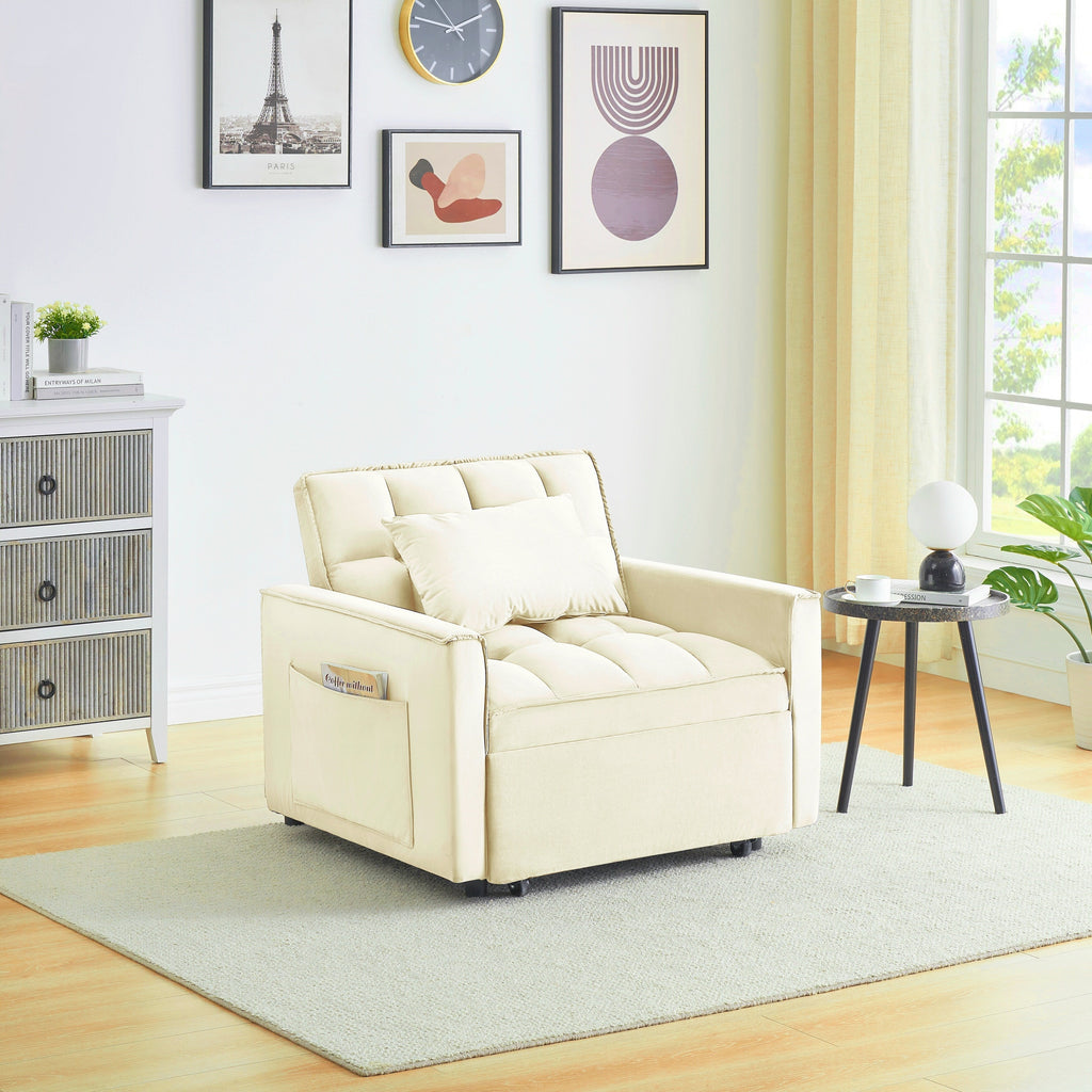 Convertible Sofa Bed with Adjustable Back and Wheel
