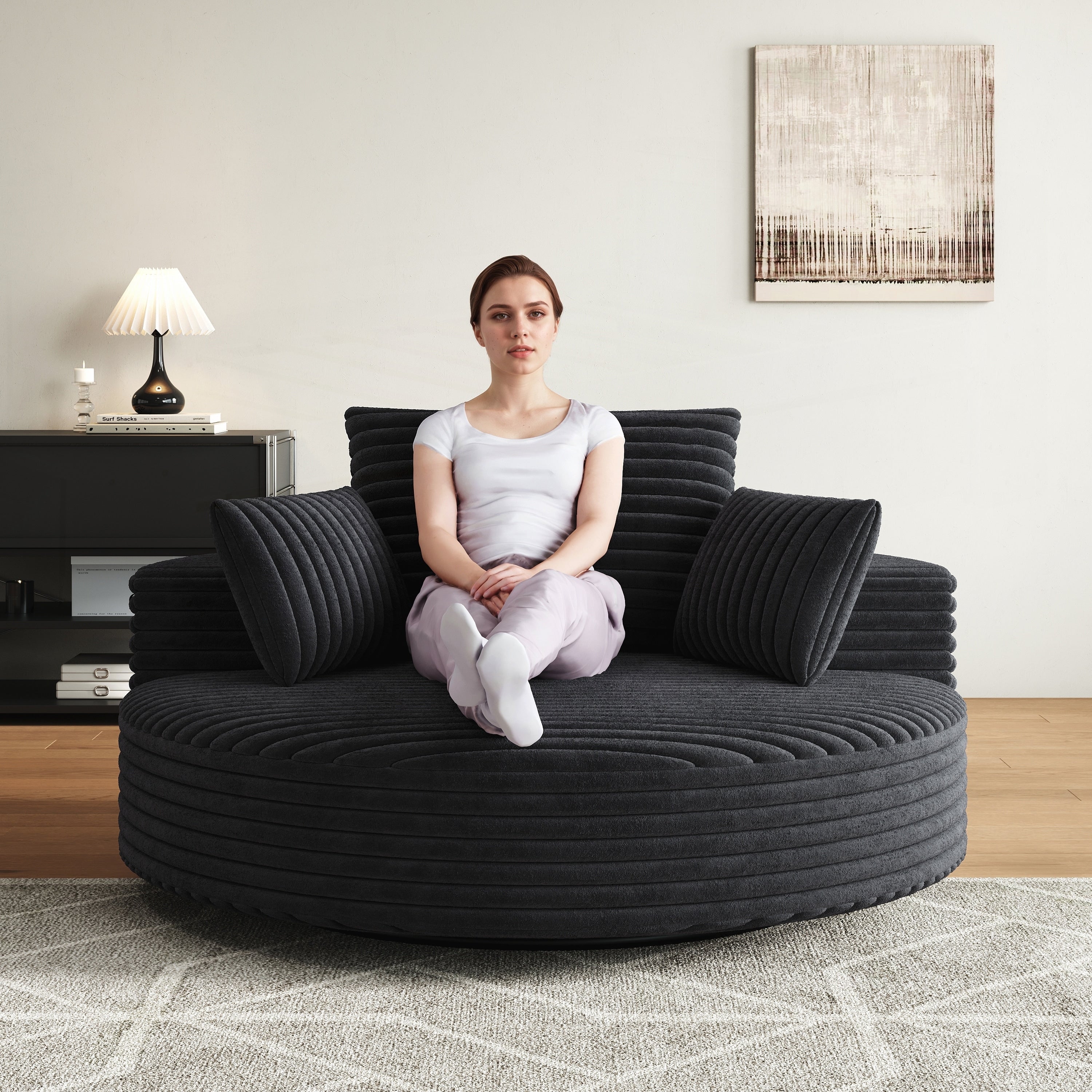 Corduroy Chenille Foam Single Swivel Chair