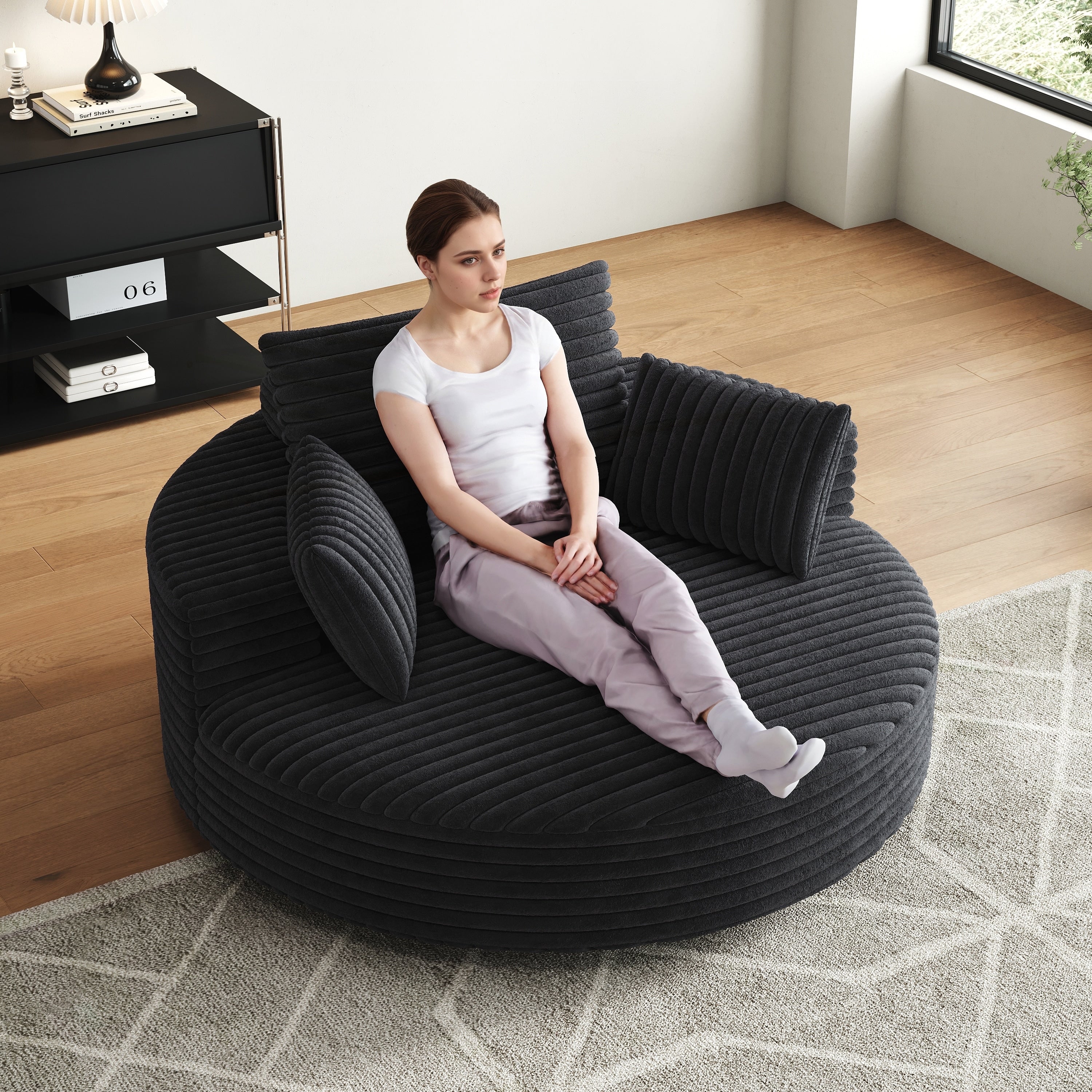 Corduroy Chenille Foam Single Swivel Chair