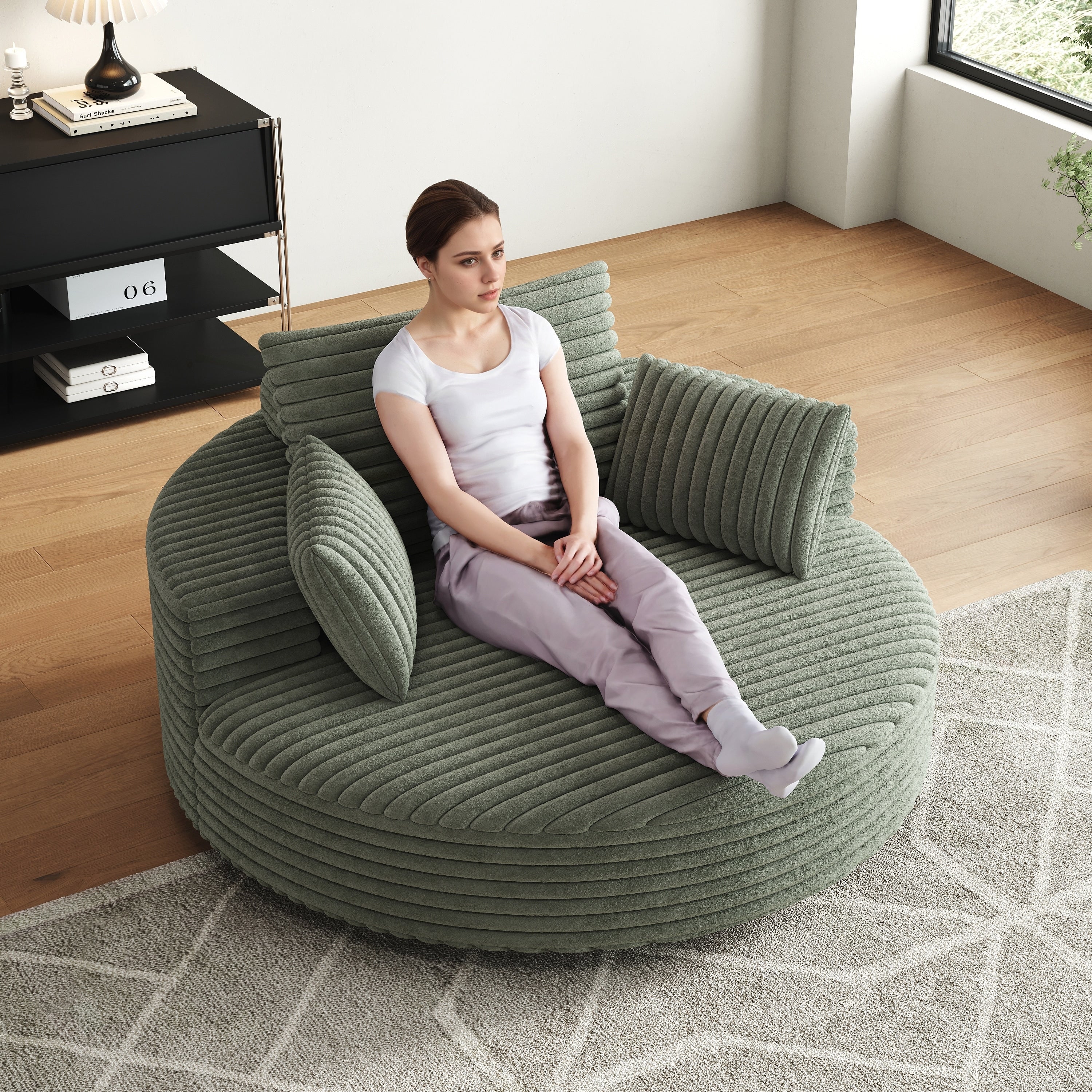Corduroy Chenille Foam Single Swivel Chair