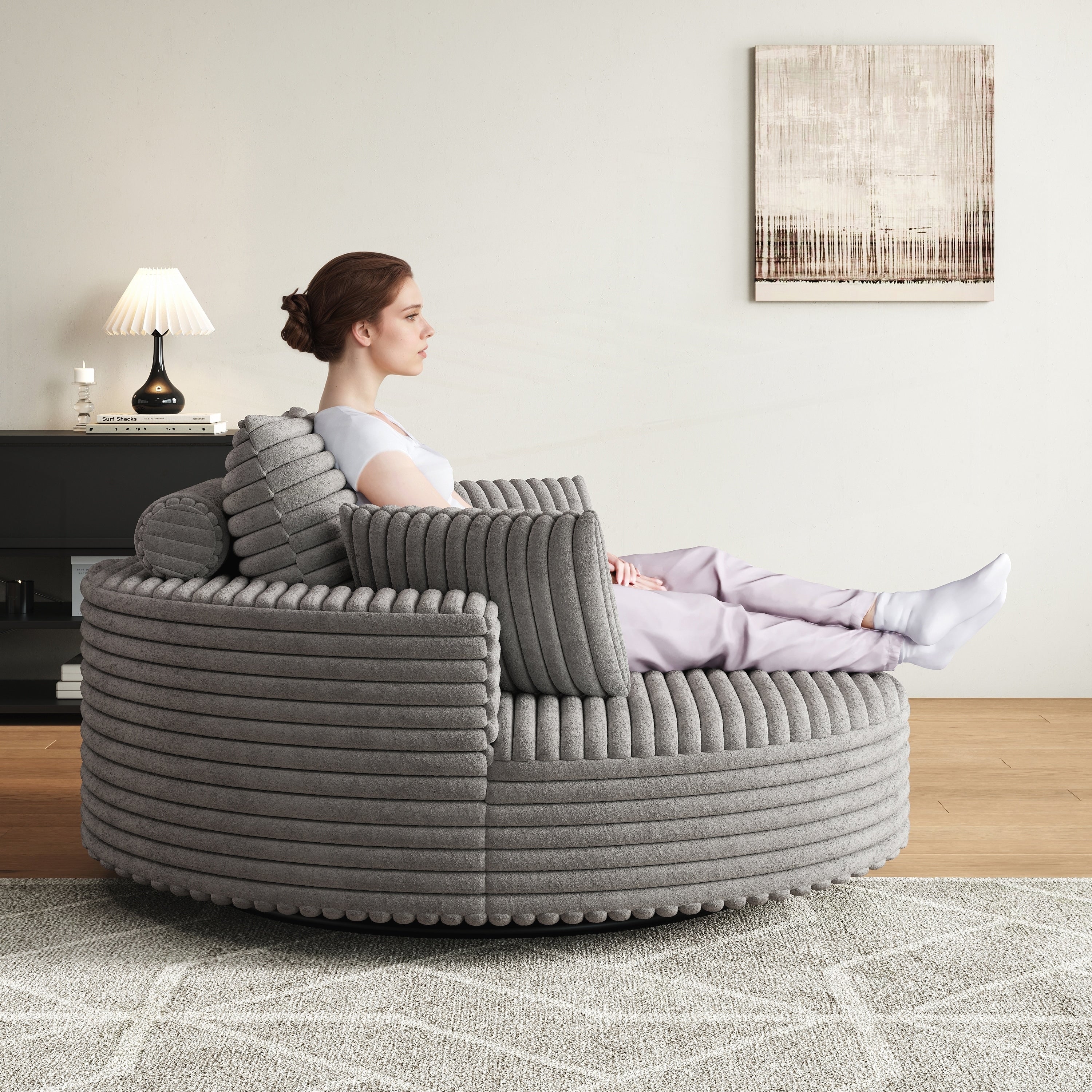 Corduroy Chenille Foam Single Swivel Chair