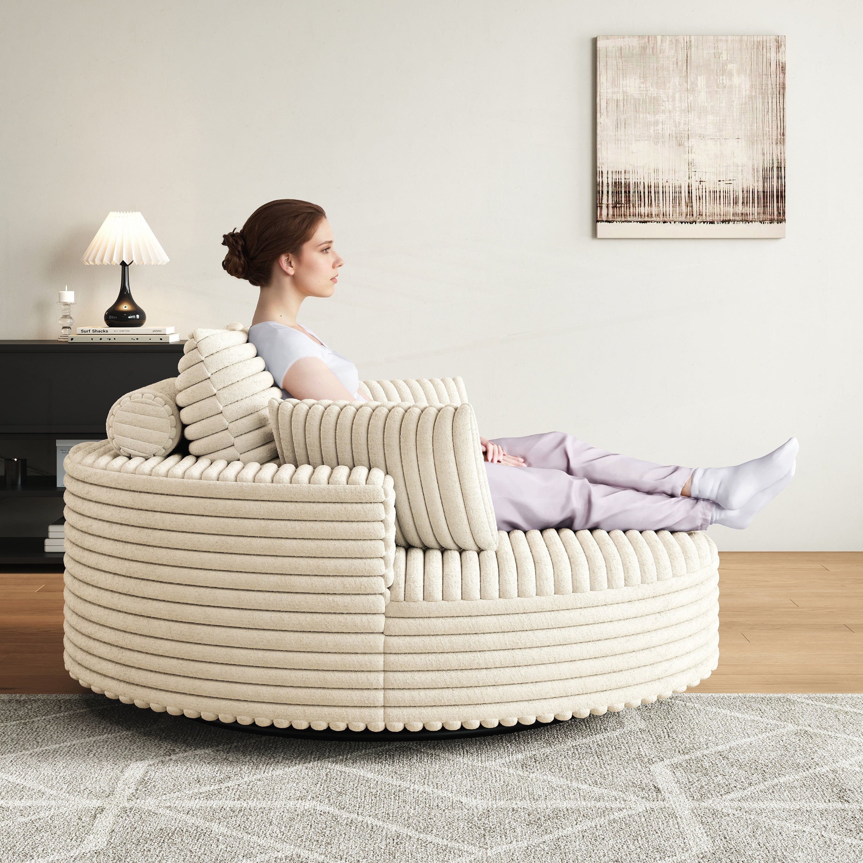 Corduroy Chenille Foam Single Swivel Chair