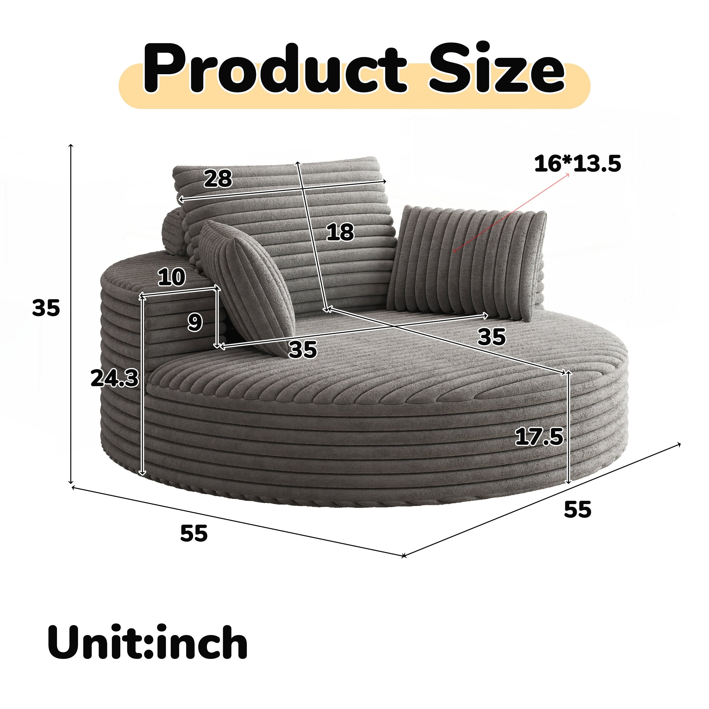 Corduroy Chenille Foam Single Swivel Chair