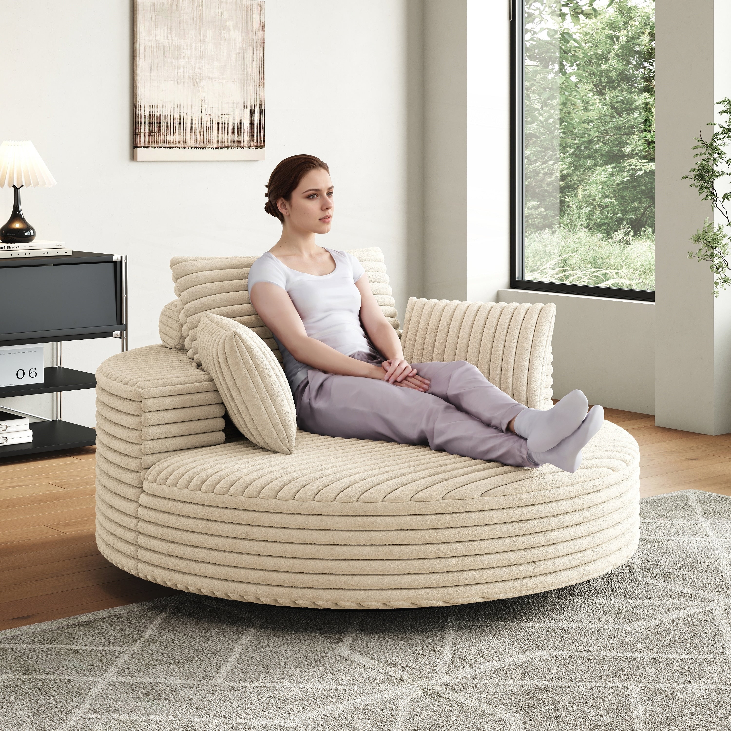 Corduroy Chenille Foam Single Swivel Chair
