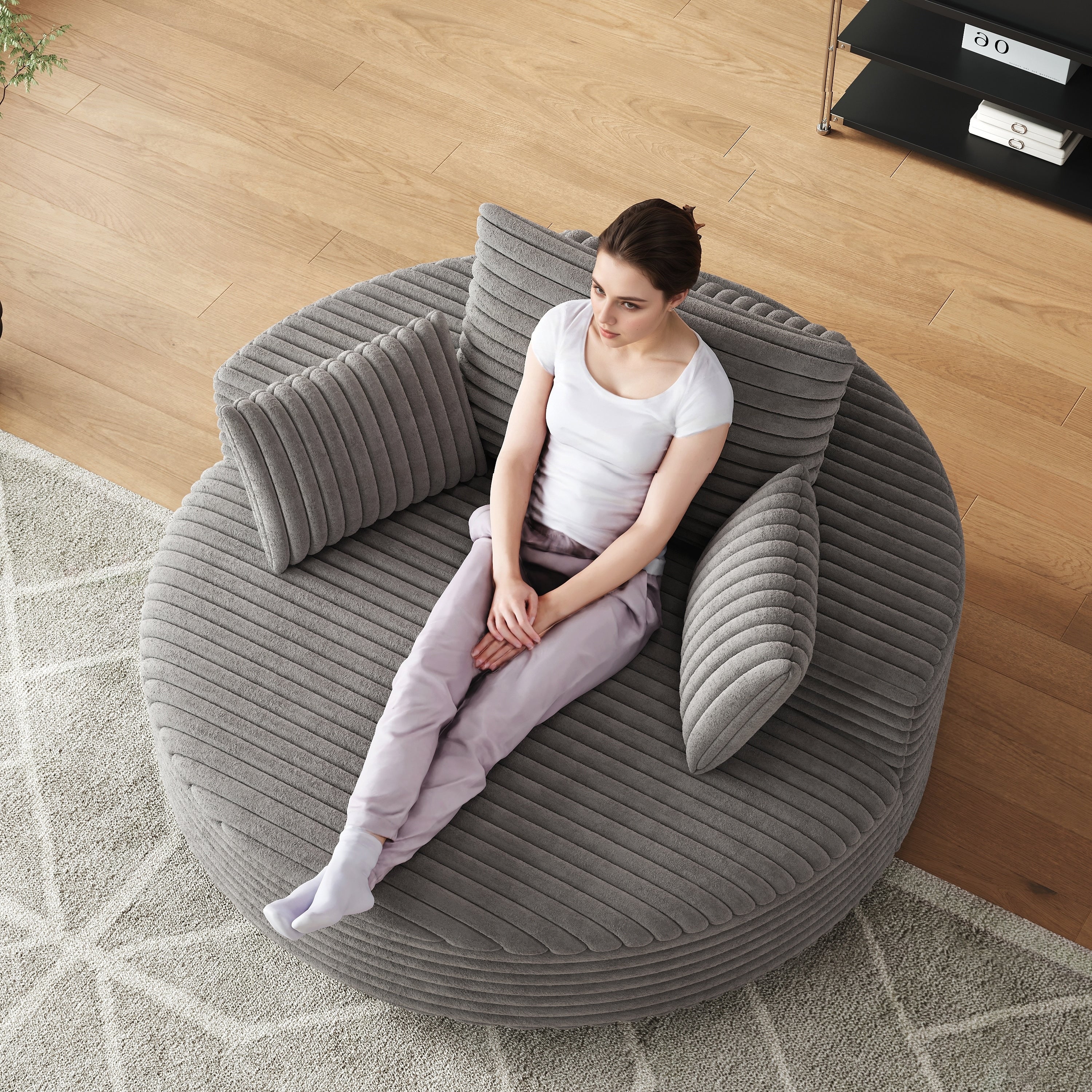 Corduroy Chenille Foam Single Swivel Chair