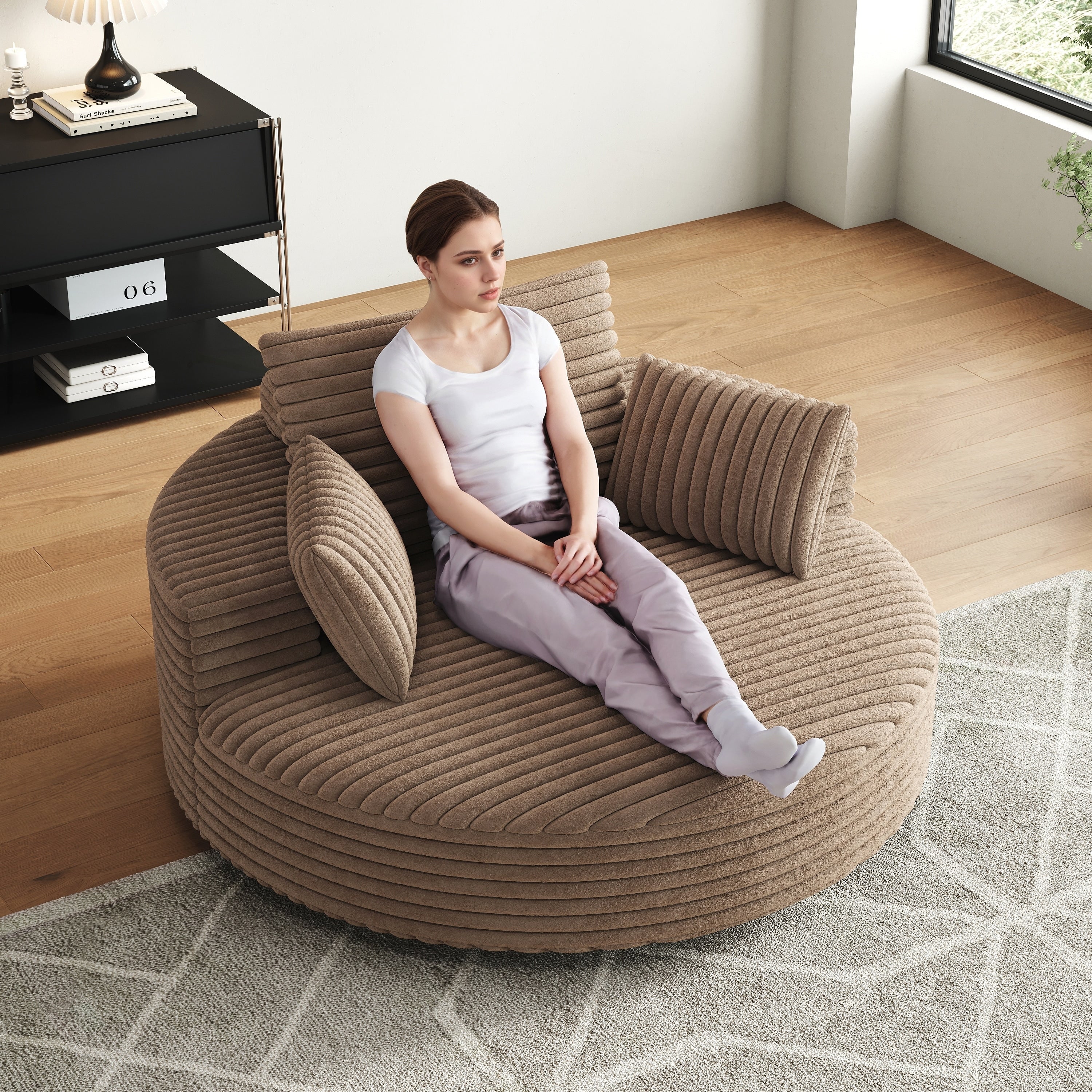 Corduroy Chenille Foam Single Swivel Chair