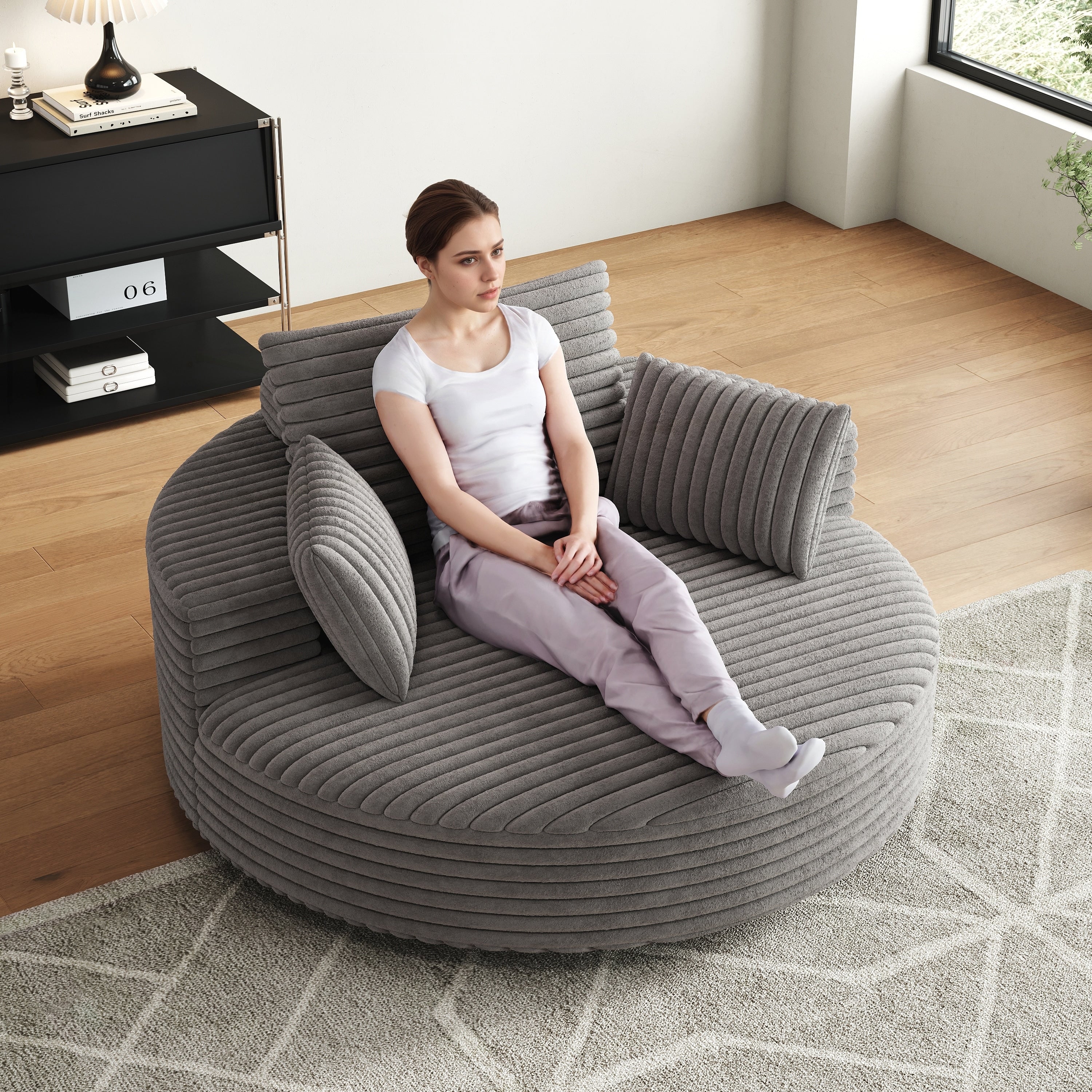 Corduroy Chenille Foam Single Swivel Chair