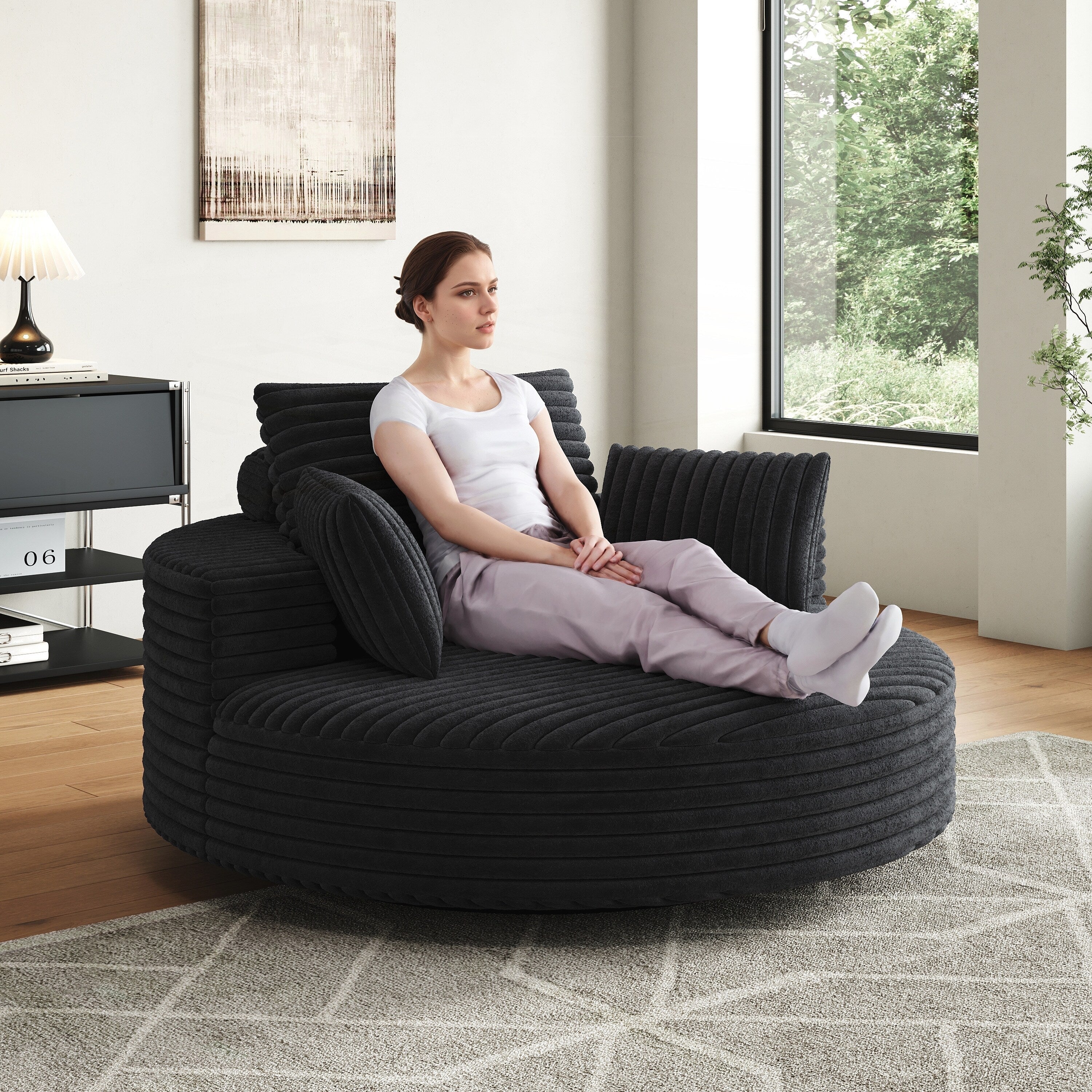 Corduroy Chenille Foam Single Swivel Chair
