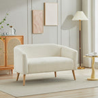 Corduroy Fabric Upholstered 2-Seat Sofa with Wooden Walnut Legs
