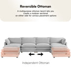 Corduroy Sectional Sofa with Removable Ottomans & Ultra-soft Cushions for Living Room & Bedroom