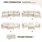 Corduroy Sectional Sofa with Removable Ottomans & Ultra-soft Cushions for Living Room & Bedroom