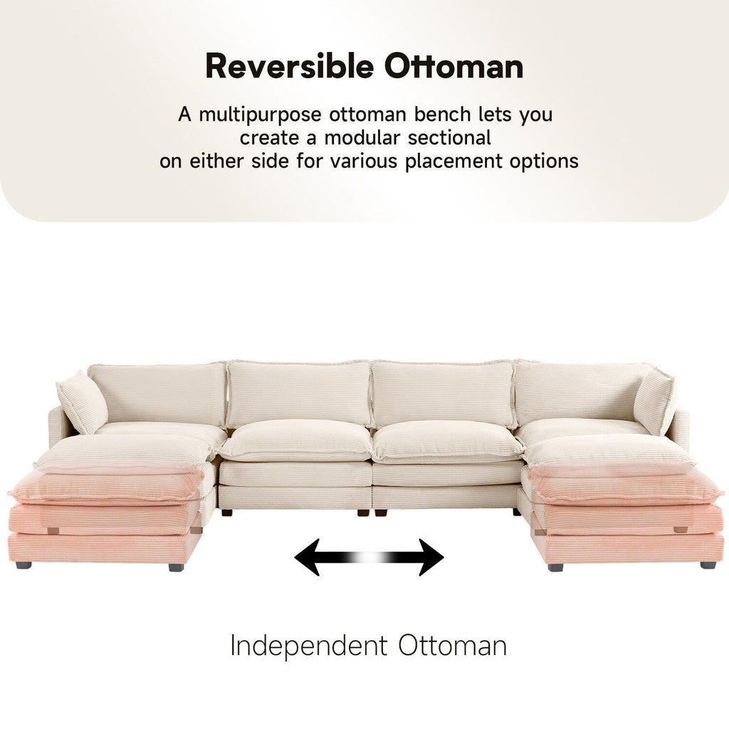 Corduroy Sectional Sofa with Removable Ottomans & Ultra-soft Cushions for Living Room & Bedroom
