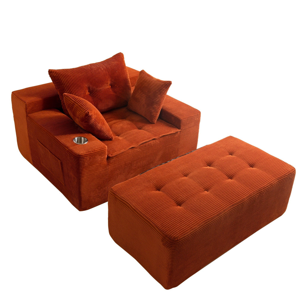 Corduroy Upholstered Memory Foam Sofa With Ottoman Upholstered Bean Bag Couch - 48.4Lx67.7Wx24.4H