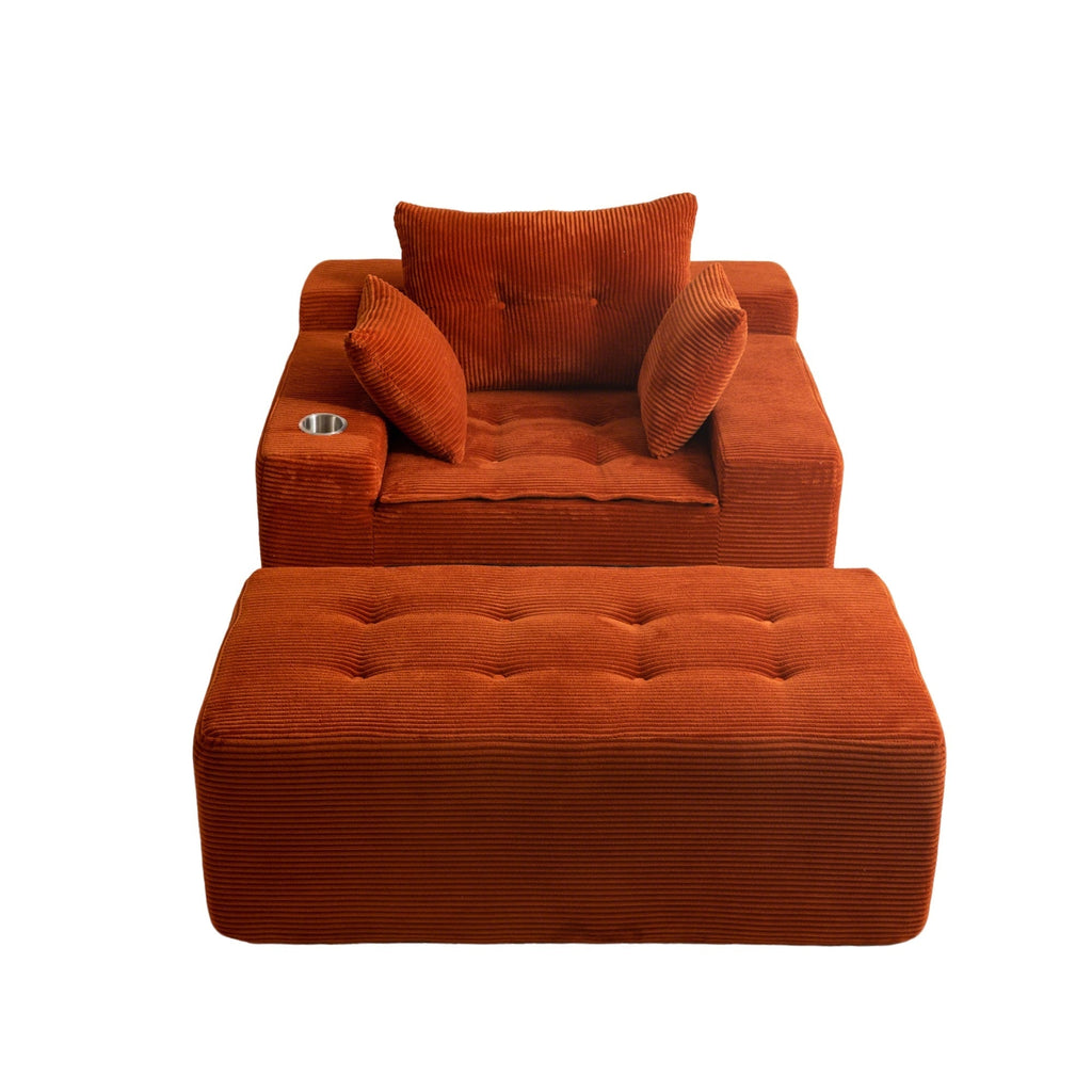 Corduroy Upholstered Memory Foam Sofa With Ottoman Upholstered Bean Bag Couch - 48.4Lx67.7Wx24.4H