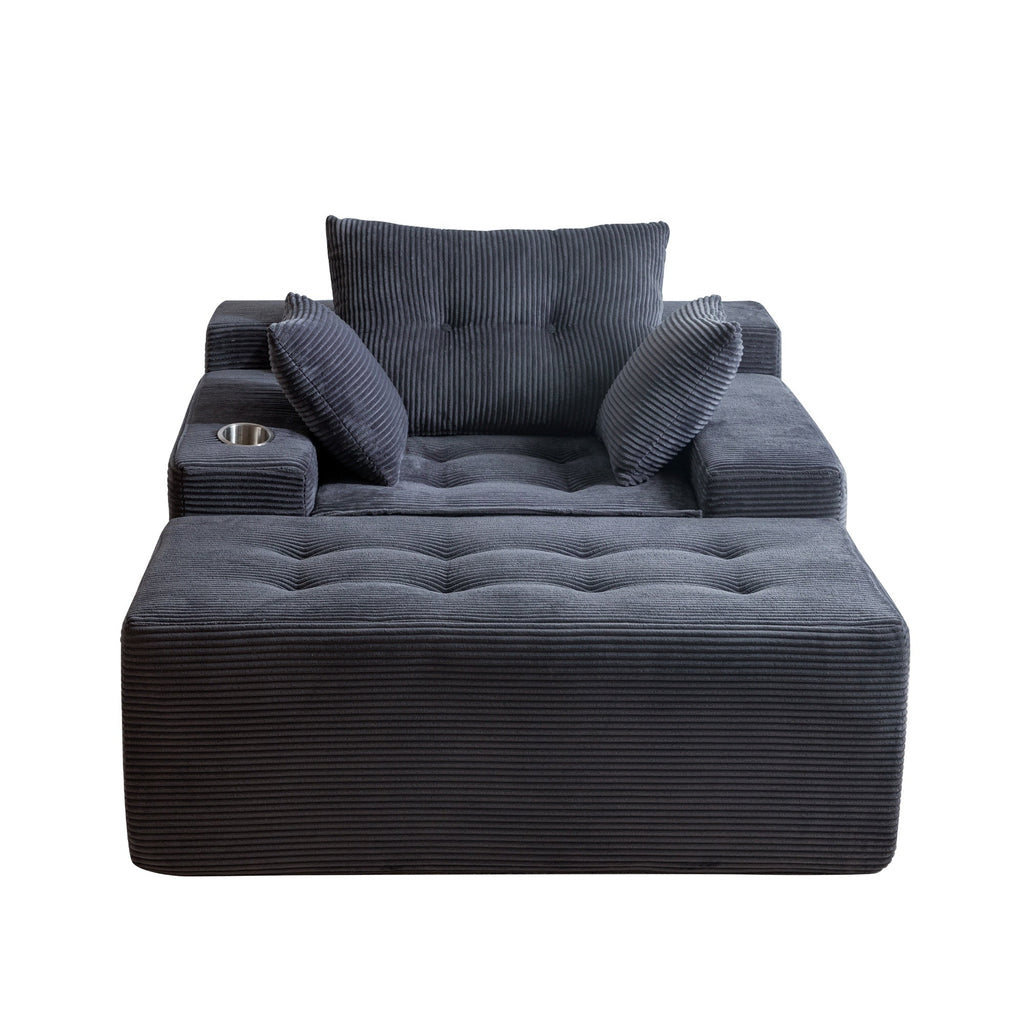 Corduroy Upholstered Memory Foam Sofa With Ottoman Upholstered Bean Bag Couch - 48.4Lx67.7Wx24.4H