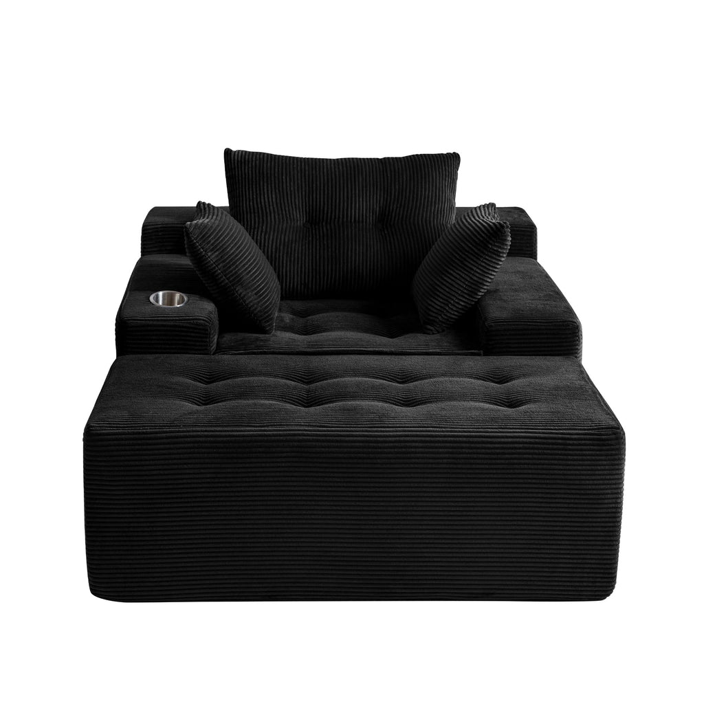 Corduroy Upholstered Memory Foam Sofa With Ottoman Upholstered Bean Bag Couch - 48.4Lx67.7Wx24.4H