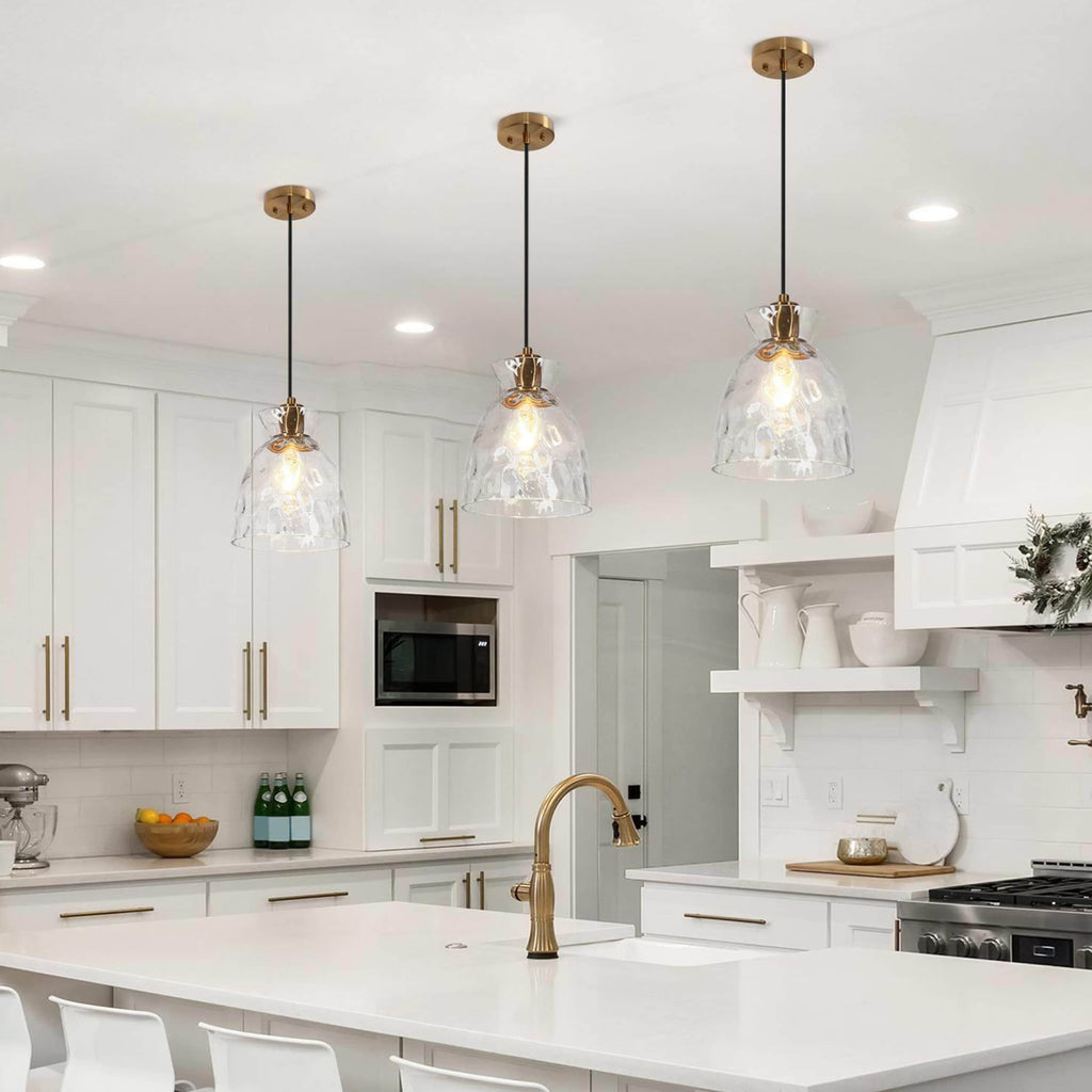 Elisie Mid-century Modern Pendant Light 1-Light Waterfall Glass Hammered Dome Kitchen Island Lighting Dining Room