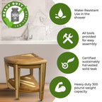 EcoDecors, Snazzy Corner, Teak Shower Bench, Teak Shower Stool, Corner Shower Stool, Teak Corner Shower Bench, With Shelf
