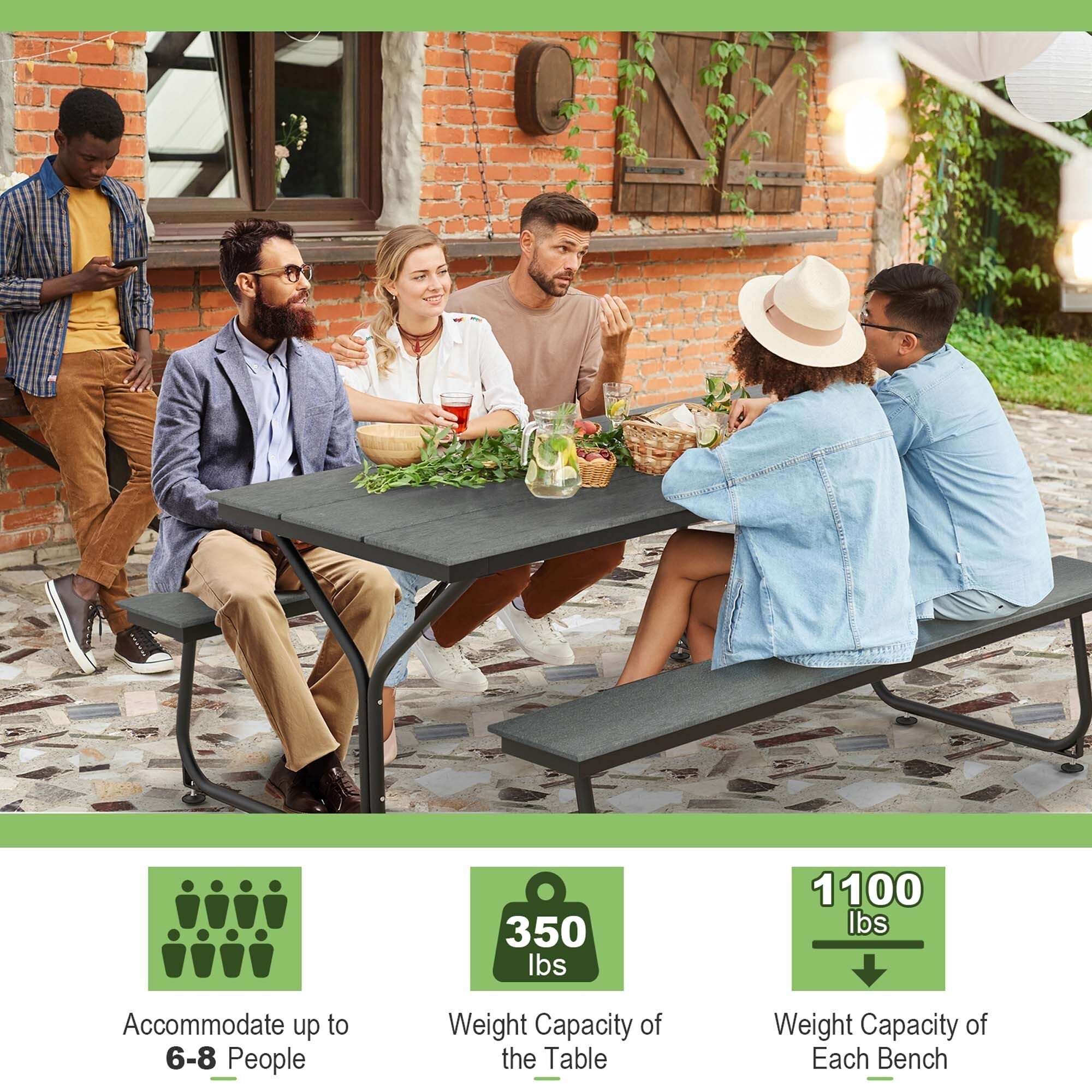 Costway 6FT Picnic Table Bench Set Outdoor HDPE Heavy-Duty Table for - See Details