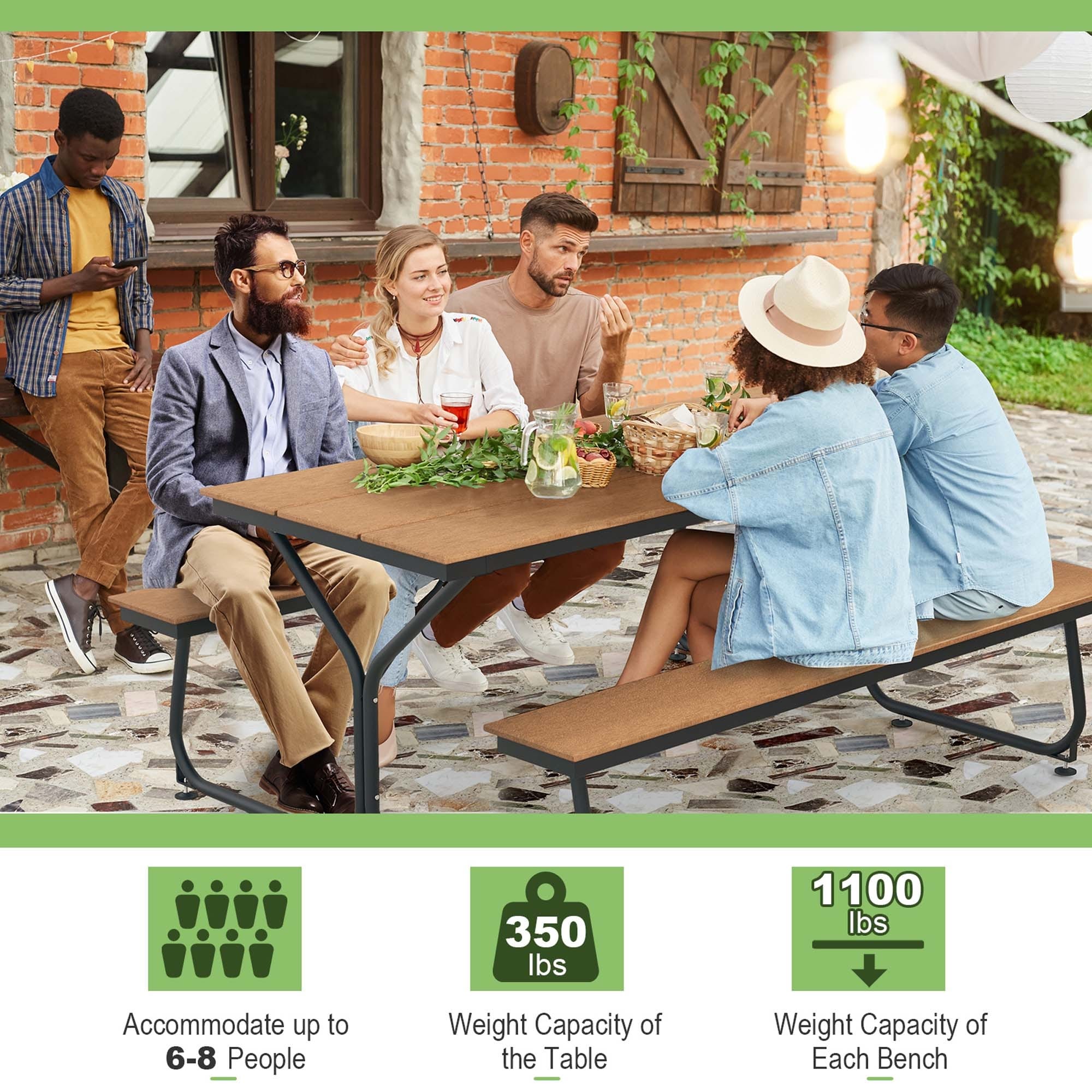 Costway 6FT Picnic Table Bench Set Outdoor HDPE Heavy-Duty Table for - See Details
