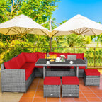 Costway 7 PCS Patio Rattan Dining Set Sectional Sofa Couch Ottoman - See Details