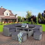 Costway 7 PCS Patio Rattan Dining Set Sectional Sofa Couch Ottoman - See Details