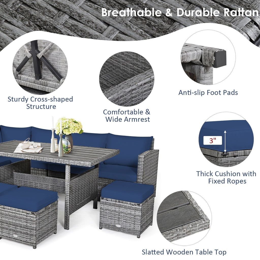 Costway 7 PCS Patio Rattan Dining Set Sectional Sofa Couch Ottoman - See Details