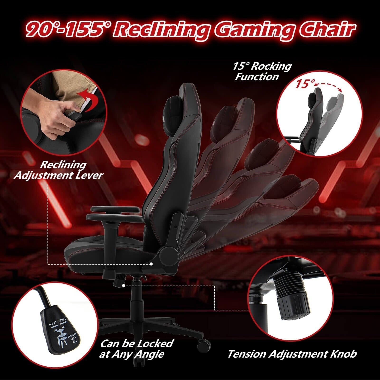 Costway Gaming Chair Ergonomic High Back Computer Chair with Rocking - See Details