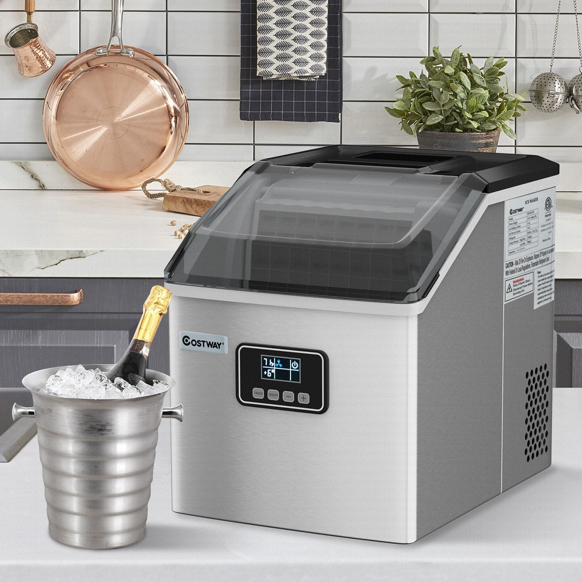 Costway Stainless Steel Ice Maker Machine Countertop 48Lbs/24H