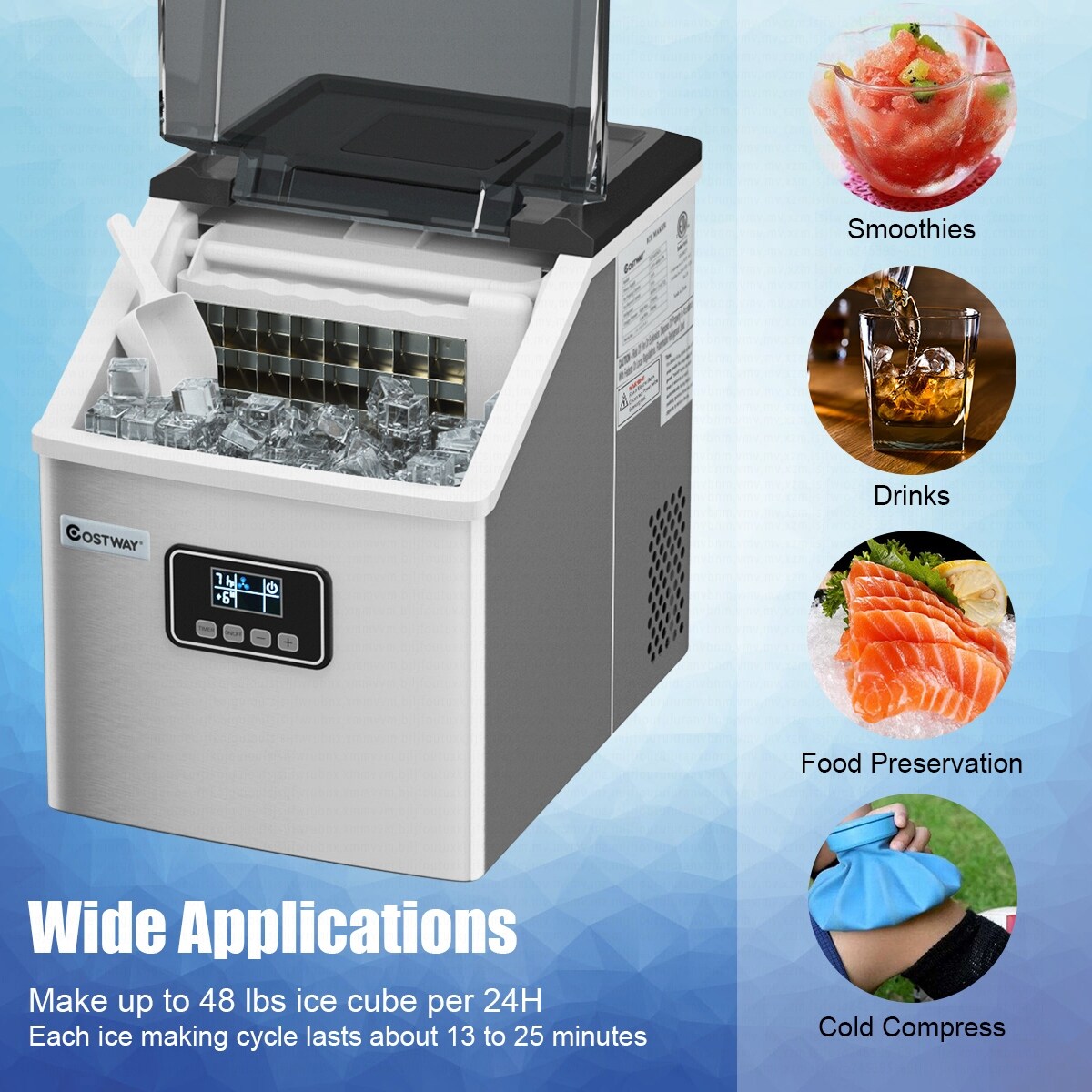 Costway Stainless Steel Ice Maker Machine Countertop 48Lbs/24H