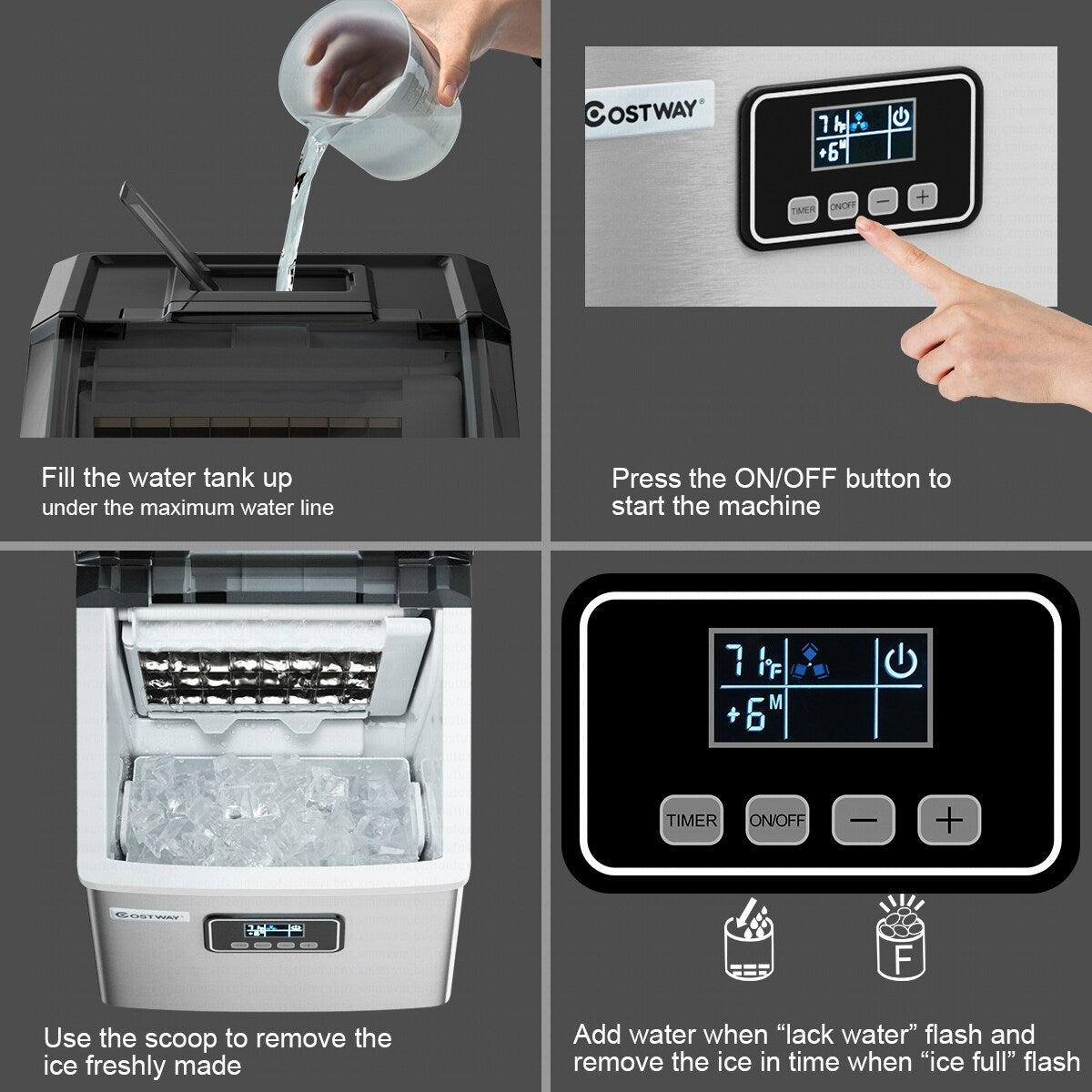 Costway Stainless Steel Ice Maker Machine Countertop 48Lbs/24H